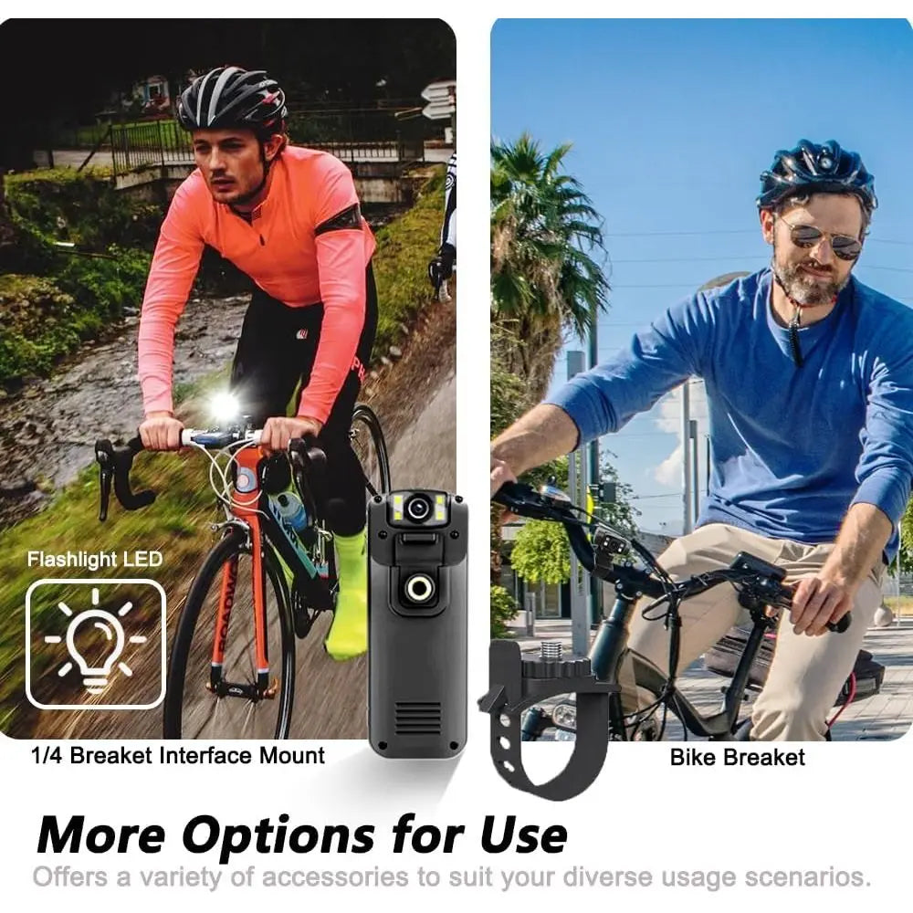 4K Wearable Body Camera 128GB Audio Magnetic Clip Bike Mount