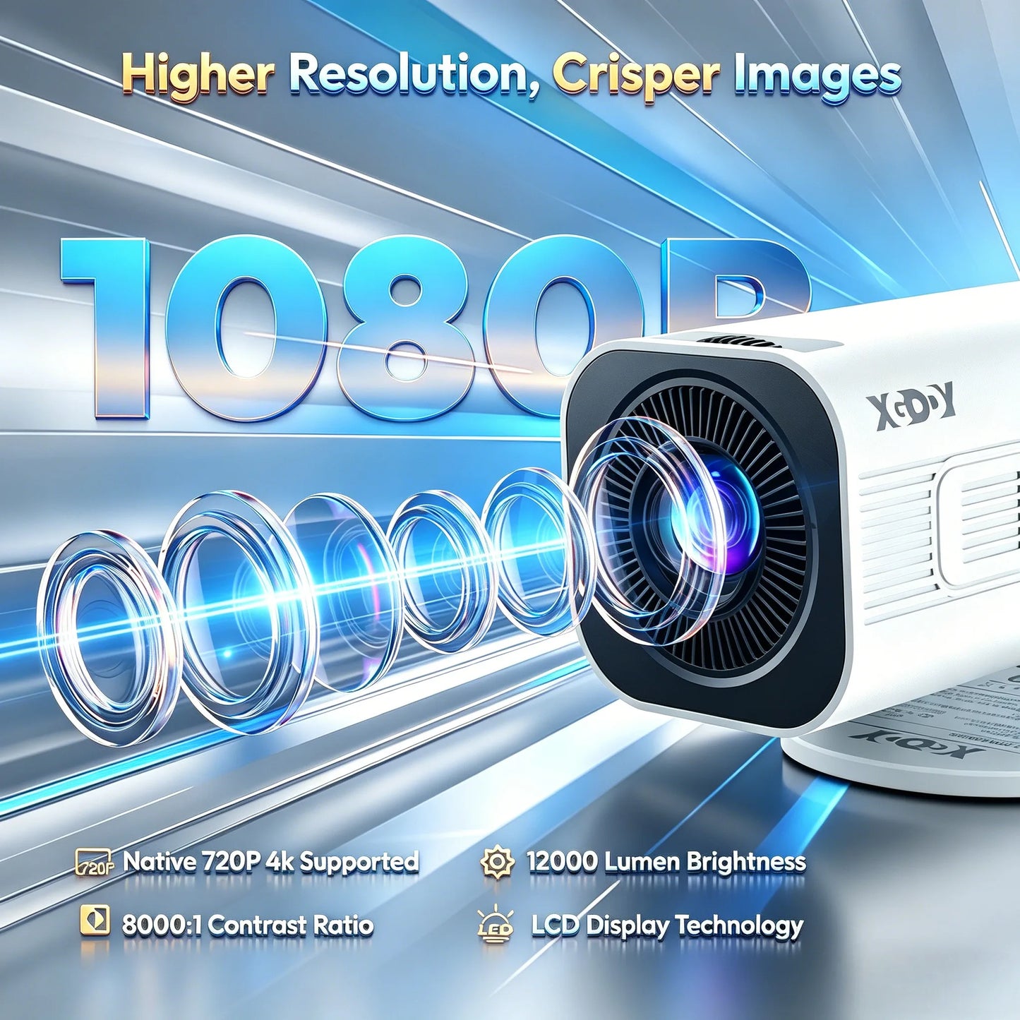 XGODY Portable 4K Projector 12000LM With WiFi Bluetooth Android 11