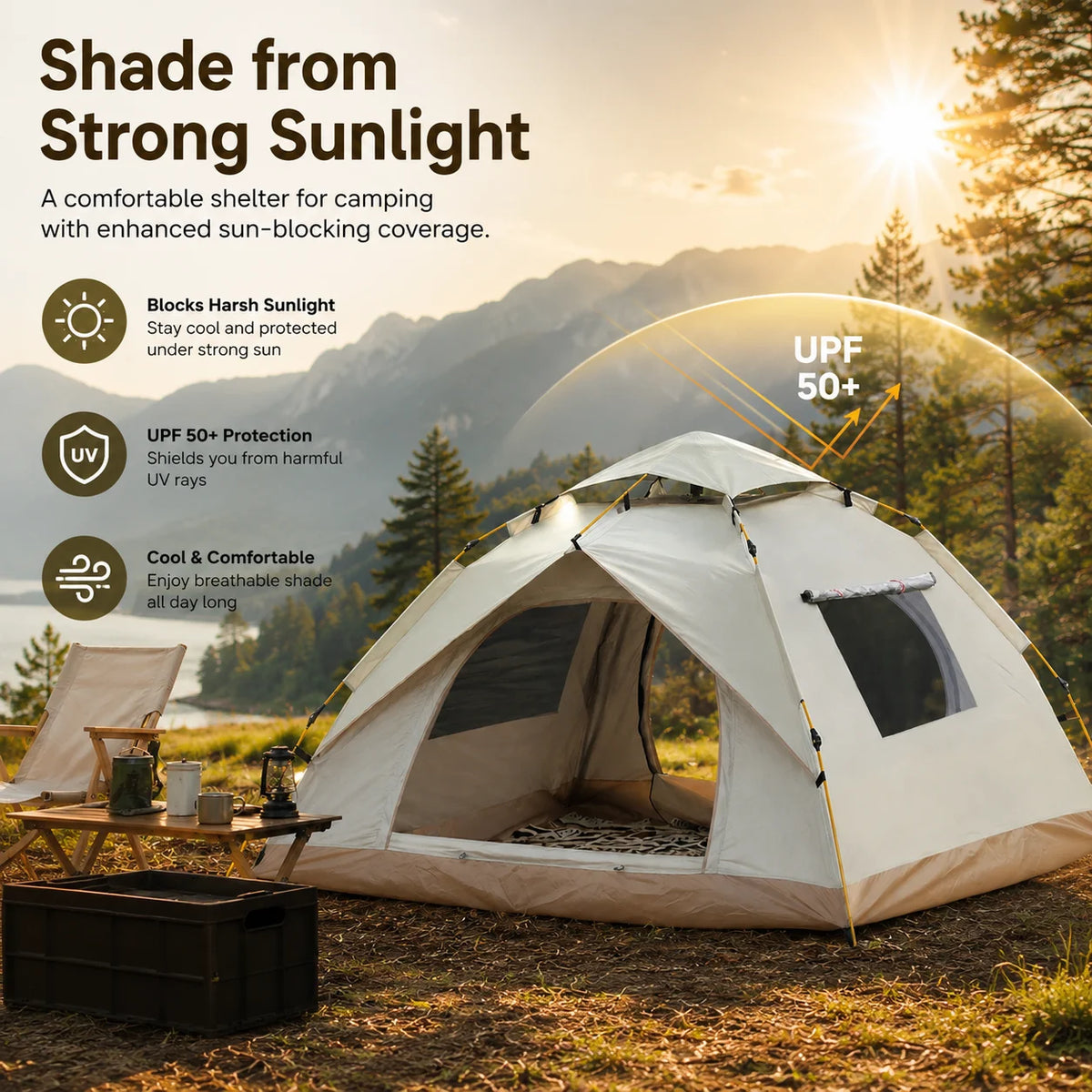 TRIBENEST Automatic Pop Up Camping Tent, Windproof Rain Resistant Shelter