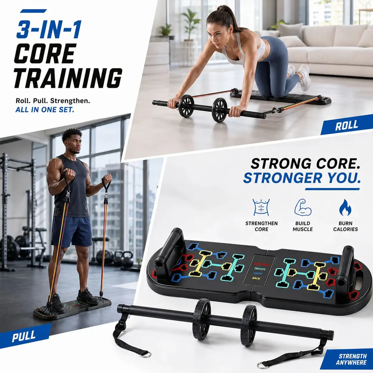 Foldable Push Up Board With Resistance Bands For Fitness
