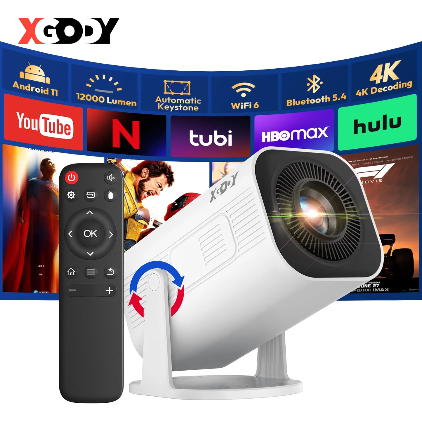 XGODY 4K LED Projector WiFi 6 Bluetooth 5.0 Home Theater