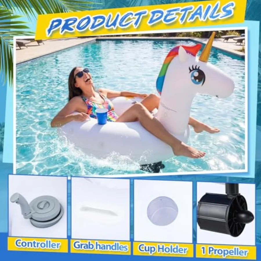 Motorized Pool Float For Adults With Electric Propulsion And Pusher Handles Cup Holder PVC Lounger