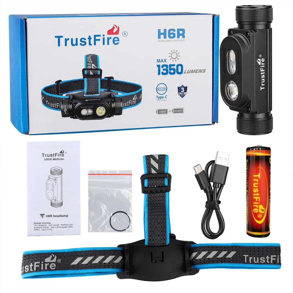TrustFire H6R 1350LM Waterproof Rechargeable LED Headlamp