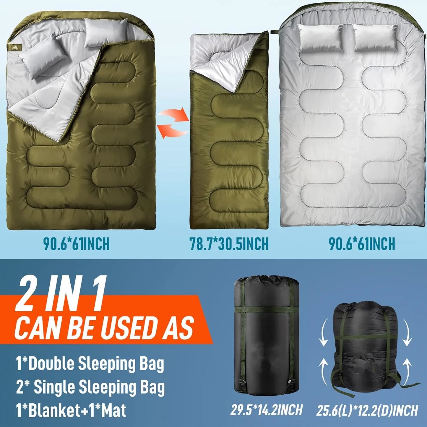 Double Camping Sleeping Bag Ultralight Waterproof 4 Season Backpacking