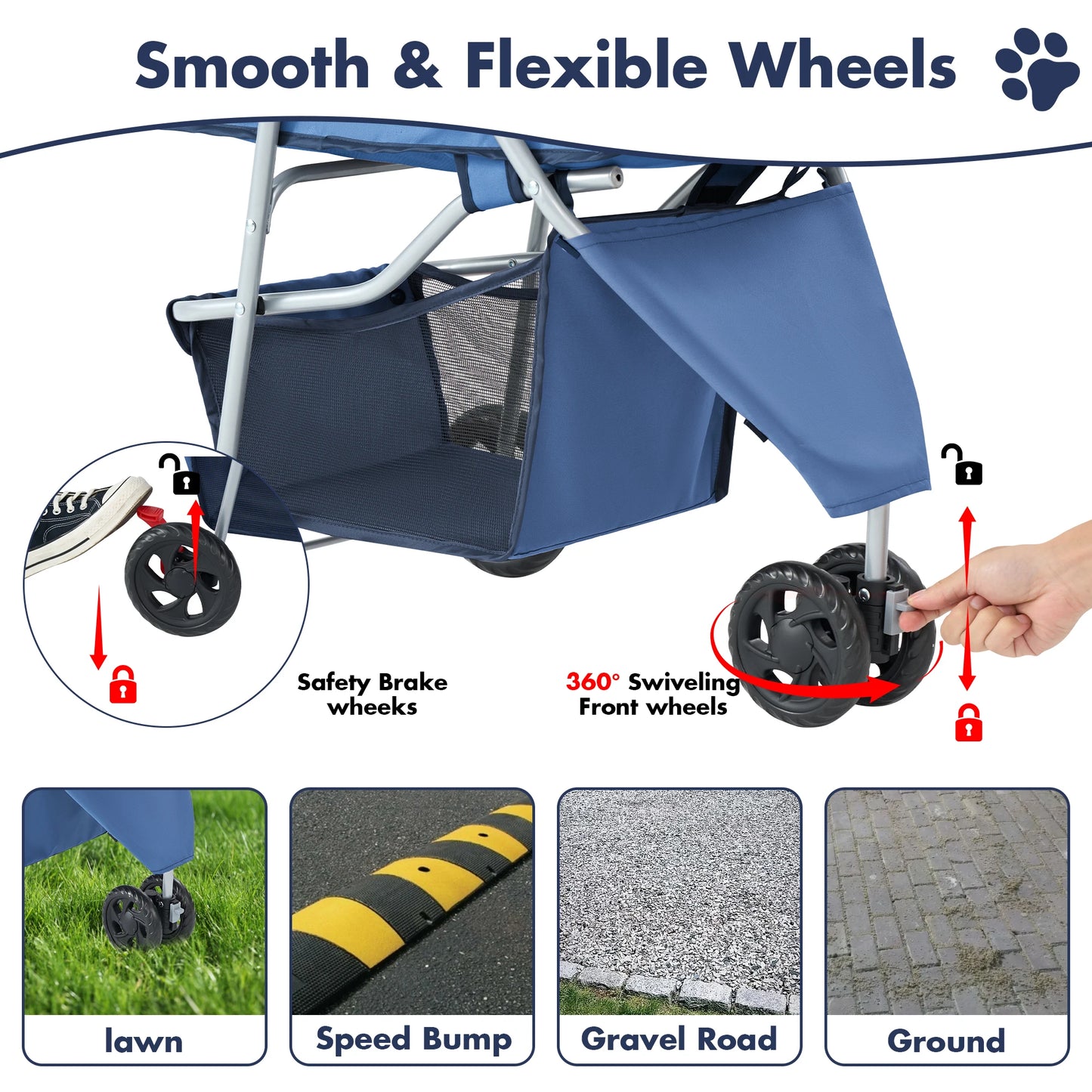 Foldable 3 Wheel Pet Stroller For Small Dogs And Cats