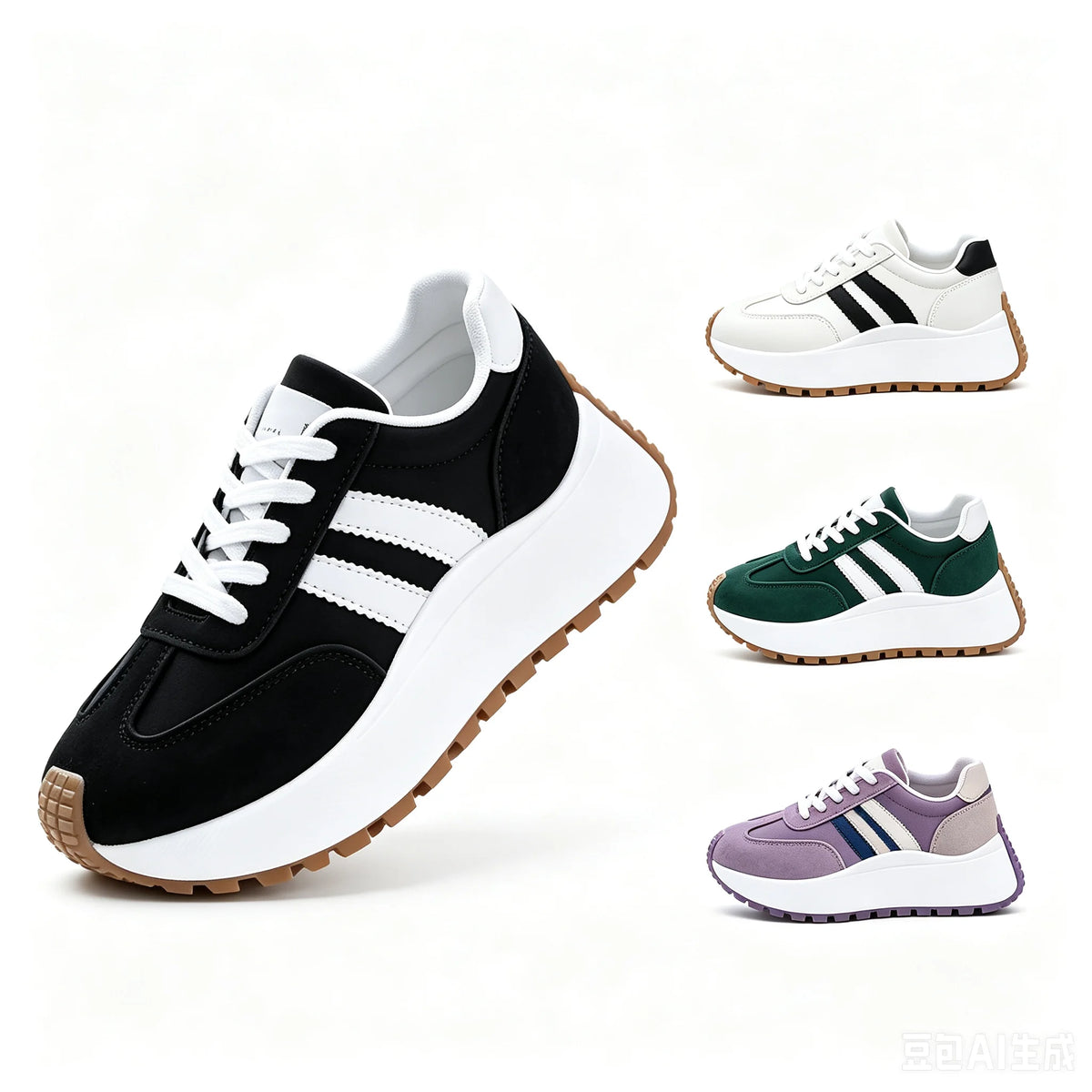 Women's Lace Up Platform Casual Sneakers Soft Synthetic Leather Upper Non-Slip Rubber Sole Retro Walking Shoes Fashion Thick Sole Athletic Footwear for Daily Shopping Travel Outdoor White Black Green Purple