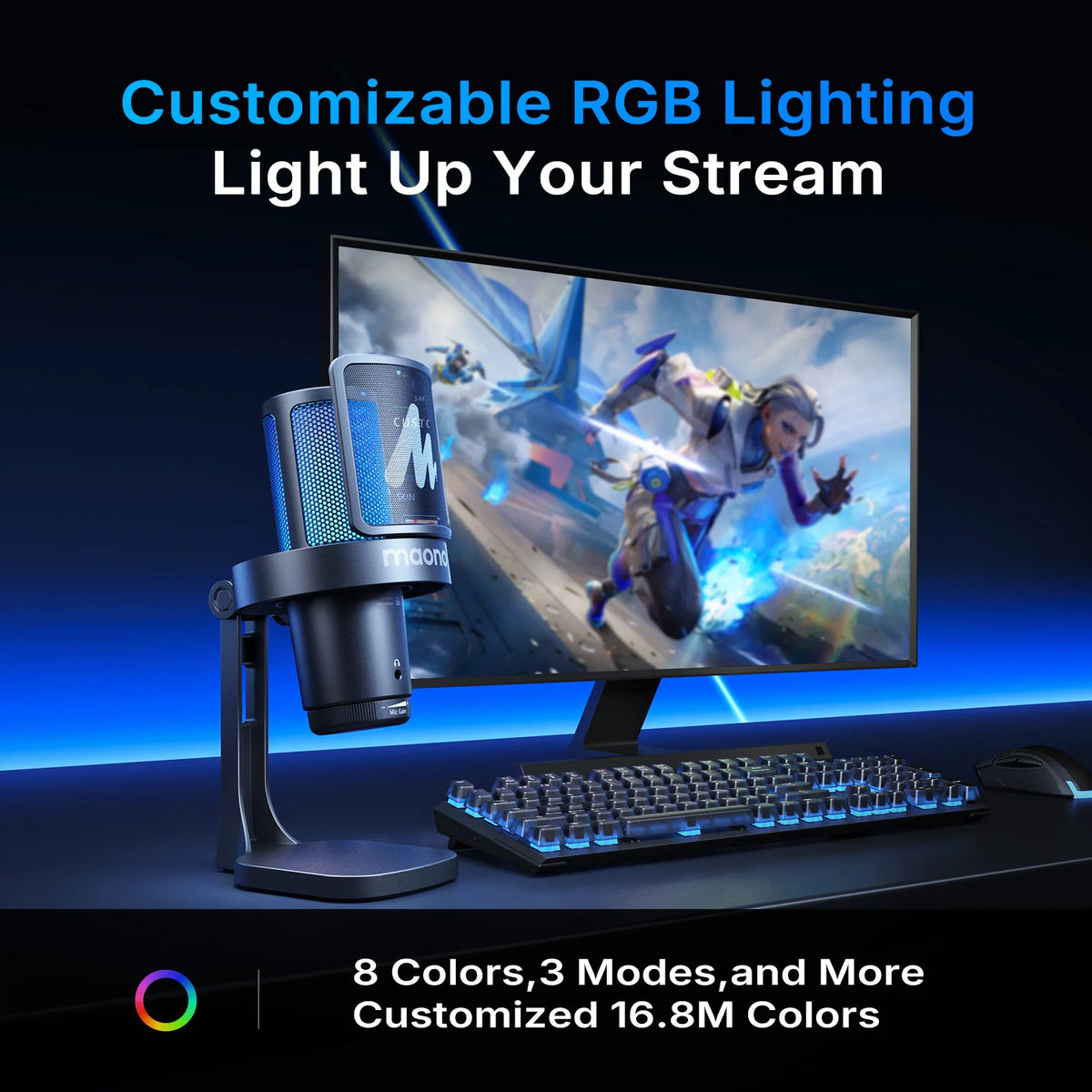 MAONO DGM20W Wireless & USB Microphone USB Gamer Microphone - Noise Reduction RGB Lighting Clear Voice Maono Link Software Control One Tap Mute Desktop Stand Microphone for PC Gaming Live Streaming Host Recording