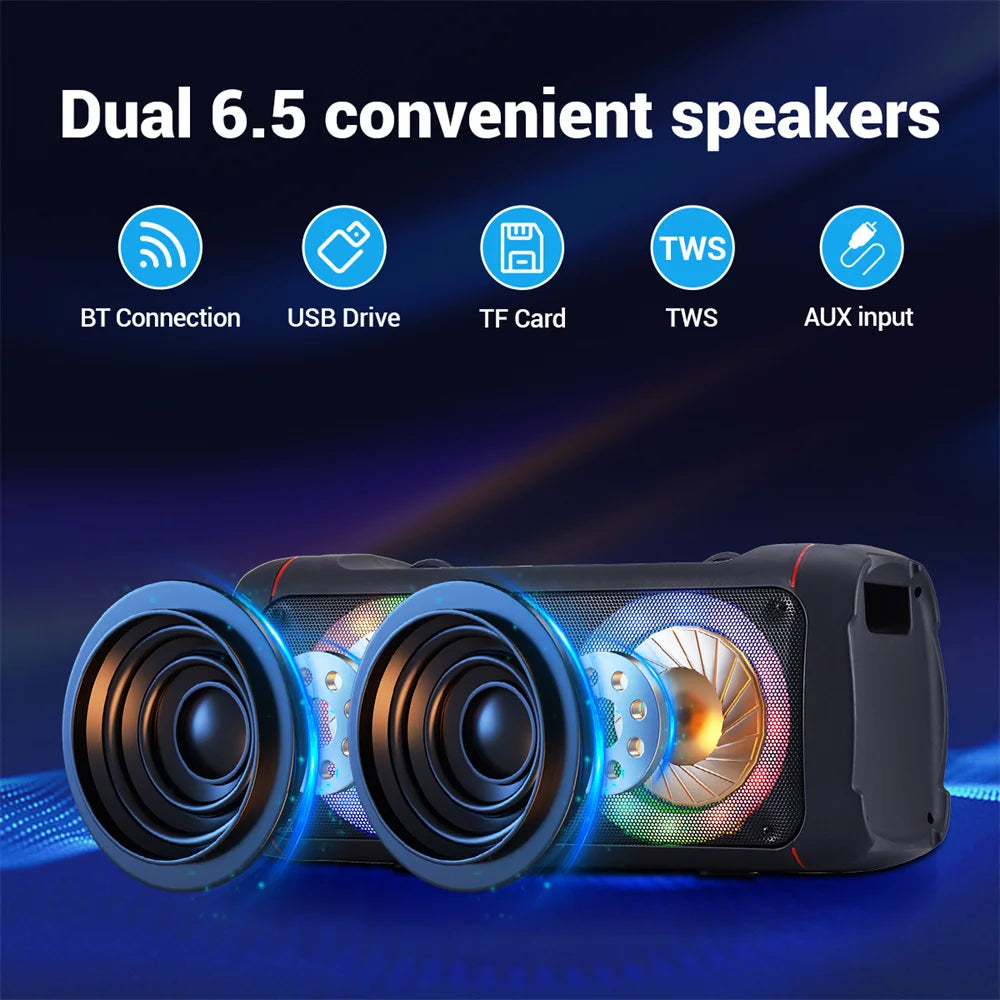 CURUK Bluetooth Speaker LED Light Dual Subwoofer Portable Outdoor