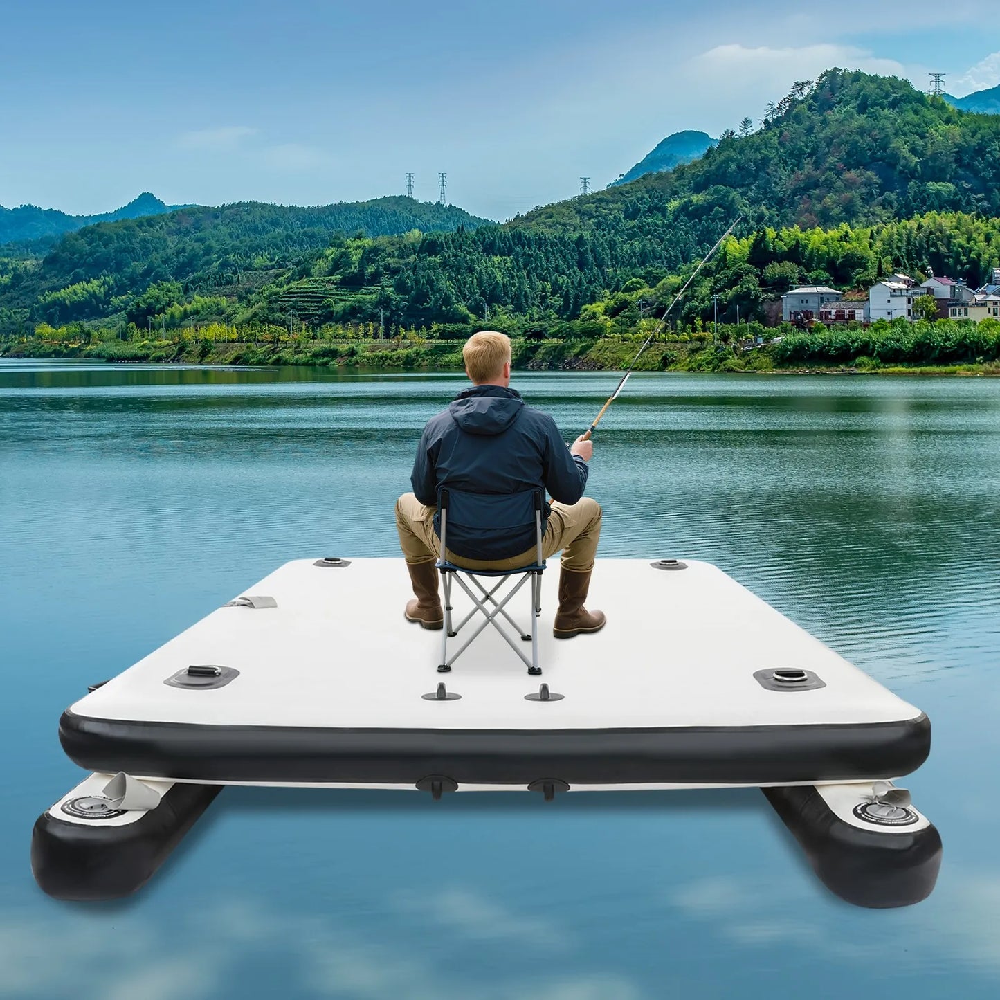 Portable Fishing Boat Inflatable Swimming Dock With 8.2 Ft Platform For Stable And Safe Family Water Activities