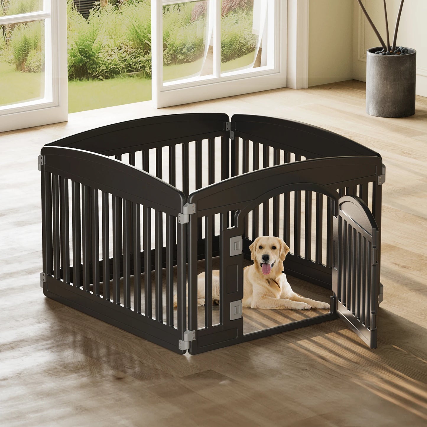 JHK Plastic Dog Playpen 6 Panel 24 Inch Expandable Durable Fence For Medium Dogs Indoor Outdoor Portable