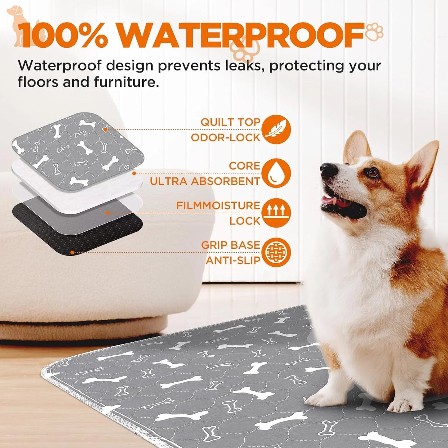 Washable Dog Pee Pads Reusable Absorbent Puppy Training Pads