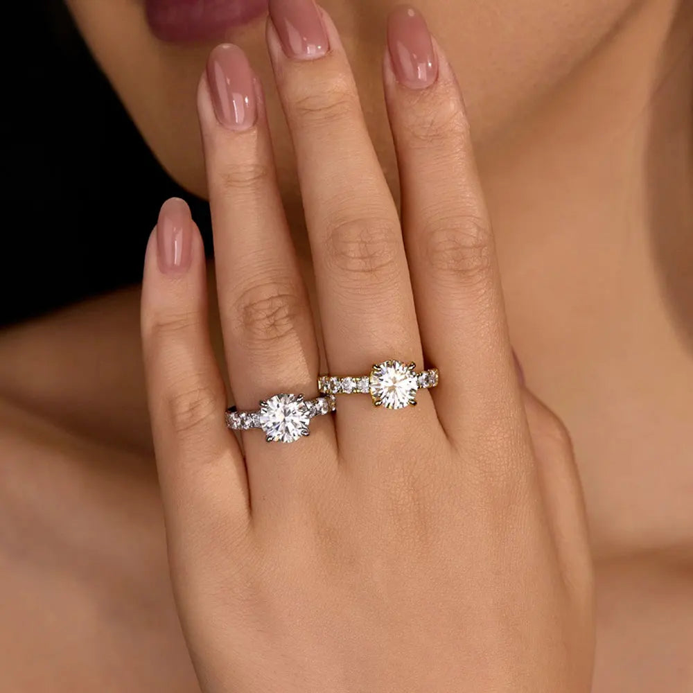 Lyee Cyee Sterling Silver Round Cut Moissanite Engagement Ring