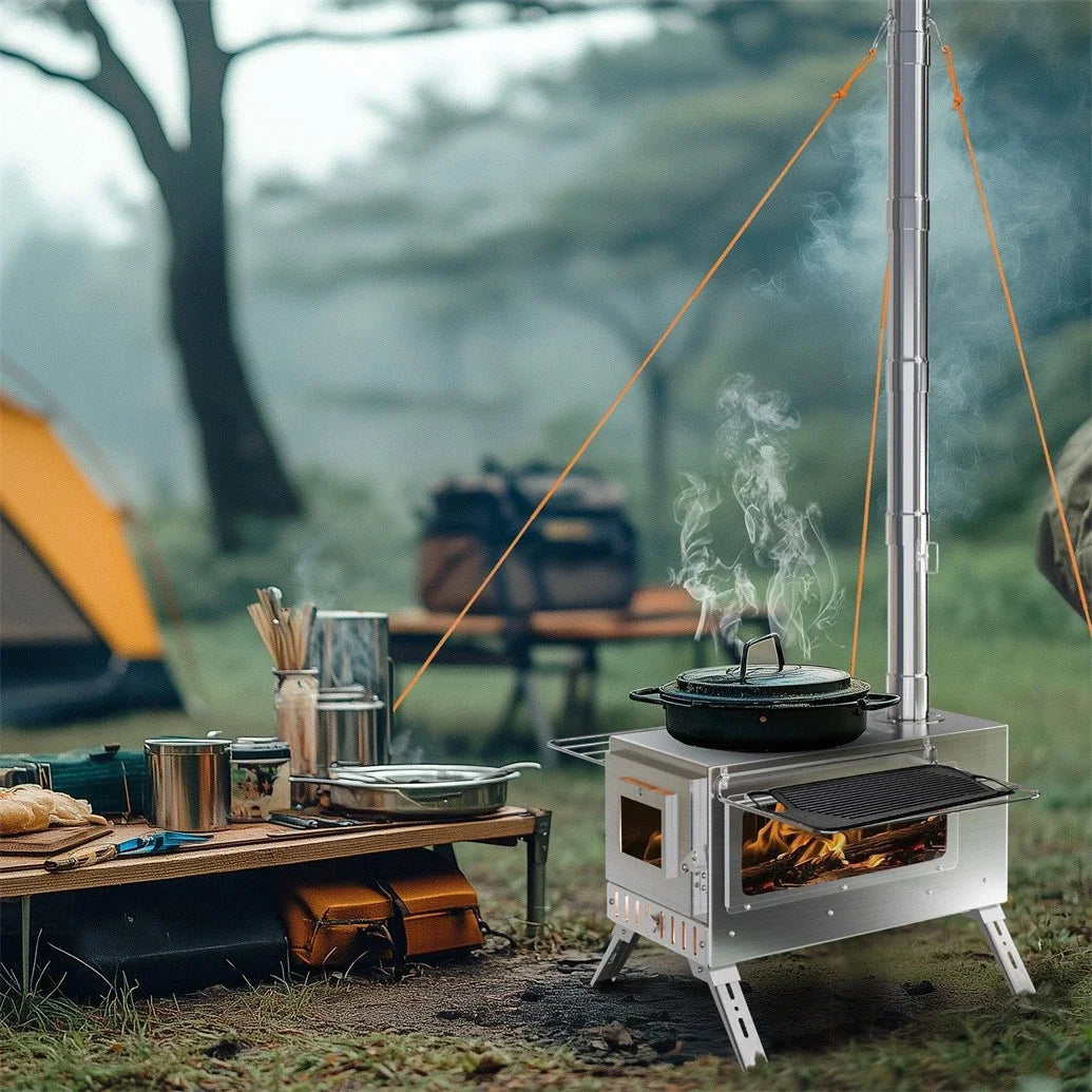 Hot Tent Stove Wood Burning Portable Outdoor Stove With Stainless Chimney Pipes