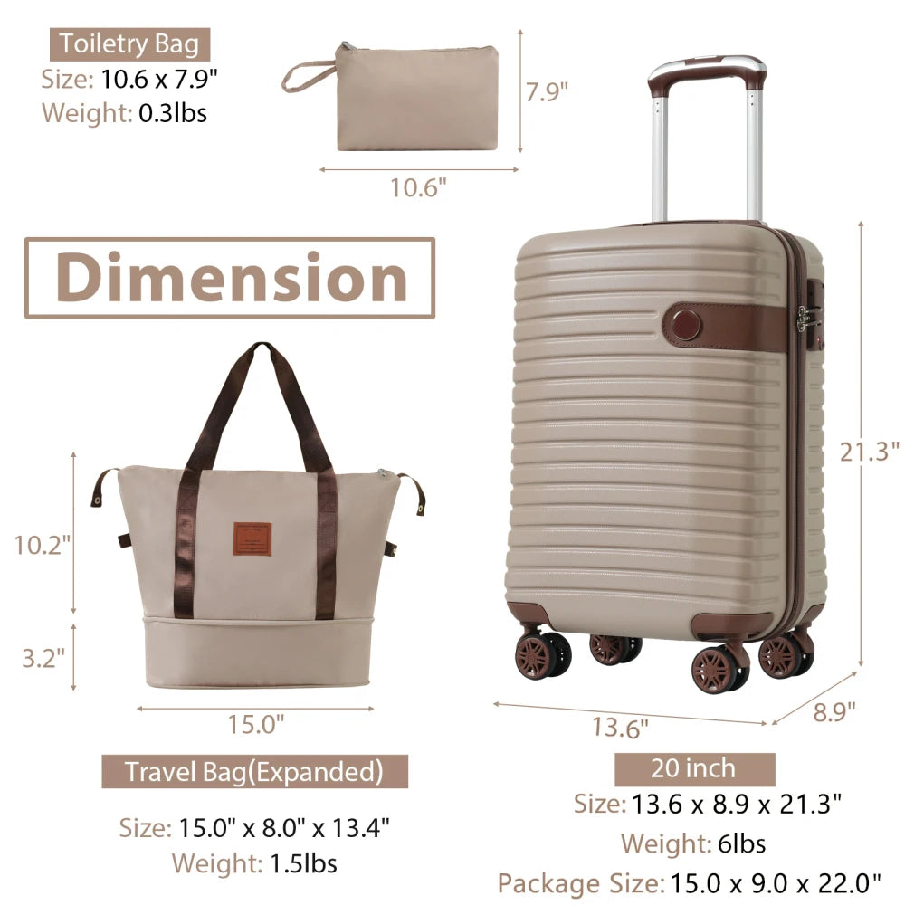 3 Piece Luggage Set Carry-On Hardshell ABS Spinner Wheels