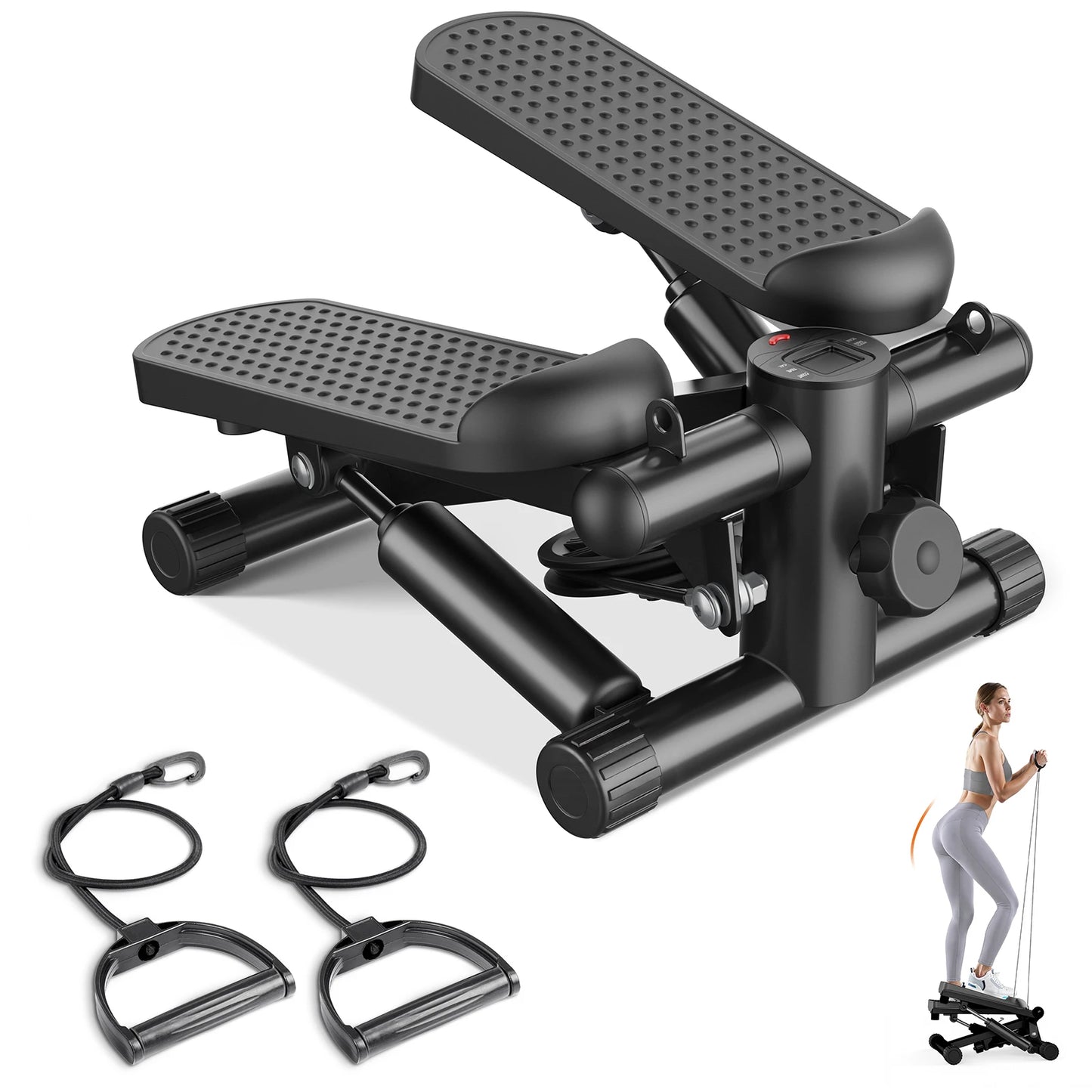Hydraulic Mini Stepper With Resistance Bands And Digital Display
