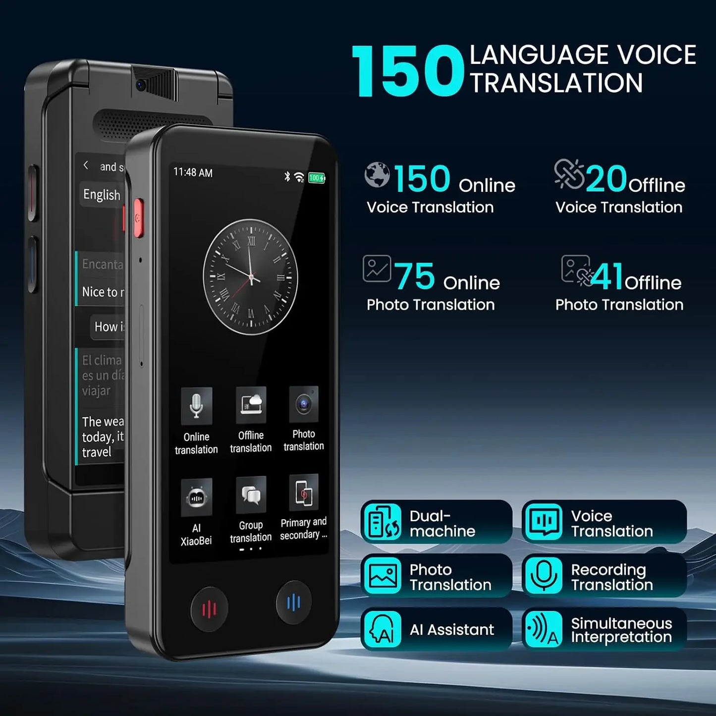 AI Translator Device With Detachable Dual Screen 150 Languages