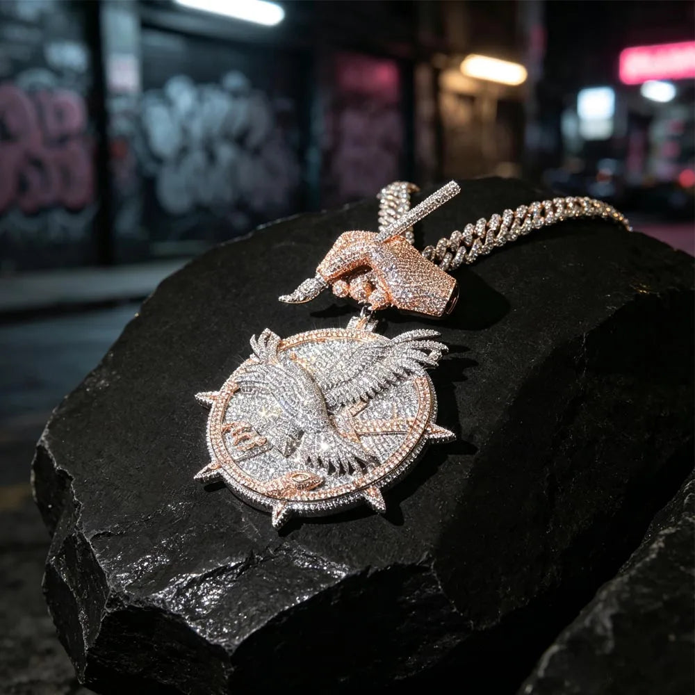 Lyee Cyee 18K Gold Plated CZ Pendant Eagle Compass Design
