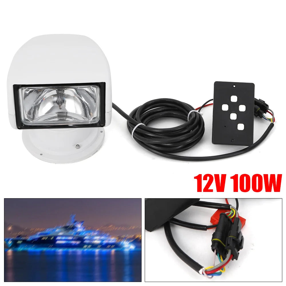 100W Marine Remote Controlled Boat Spotlight 360 Degree Waterproof Searchlight High Intensity for Boaters