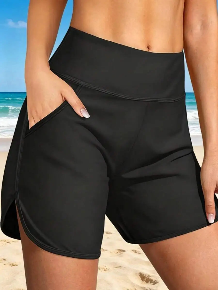 Womens Quick Dry High Waisted 5 Inch Swim Board Shorts With Liner And Pockets All Day Comfort