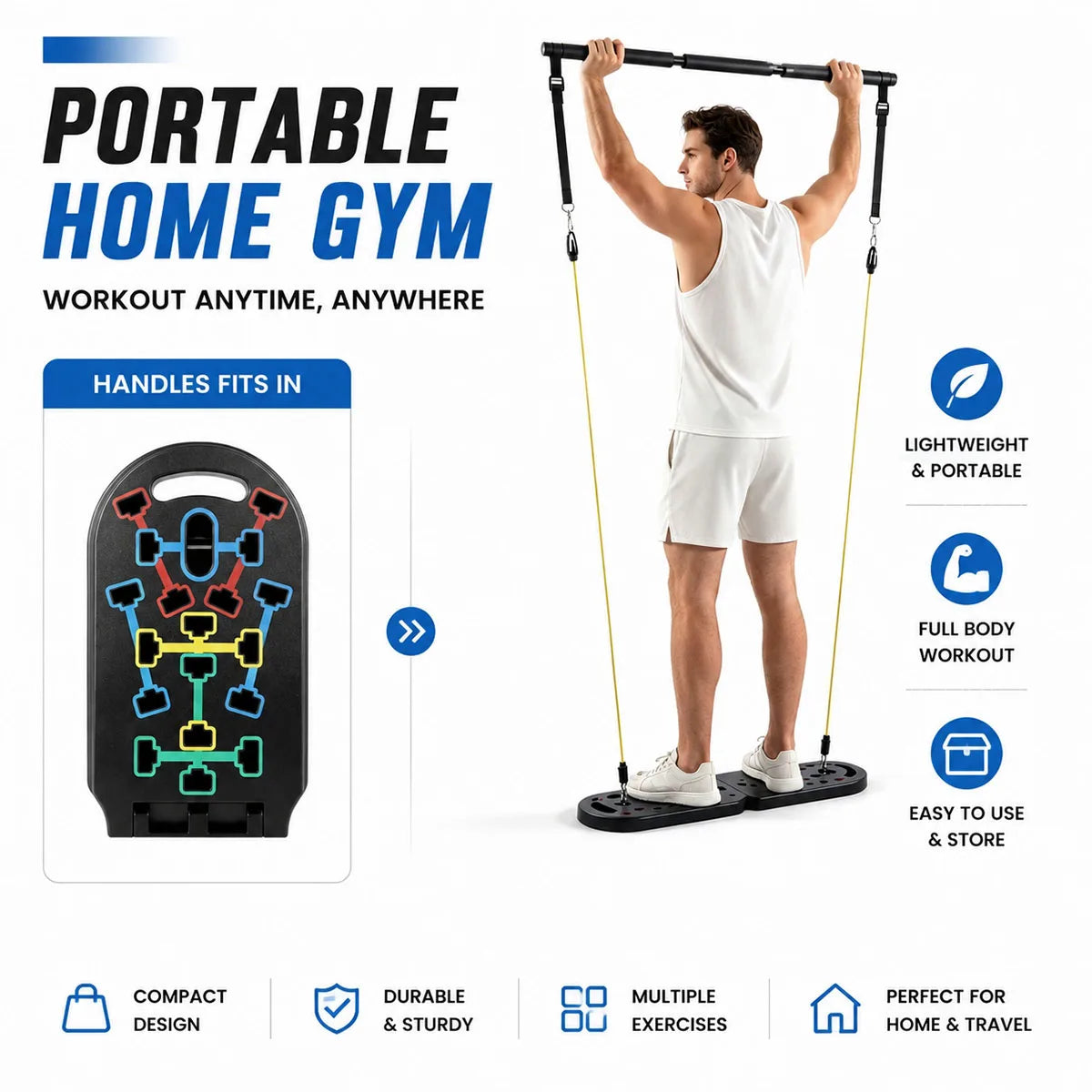 Foldable Push Up Board With Resistance Bands For Fitness