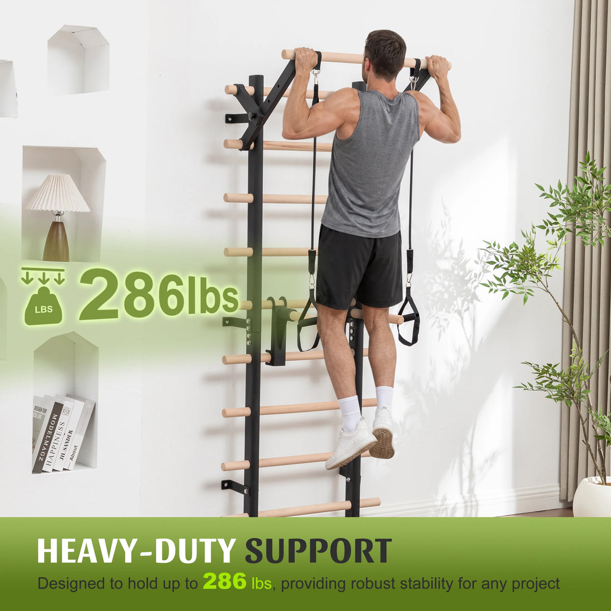 Swedish Ladder with Pull Up Bar and Detachable Dip Bars