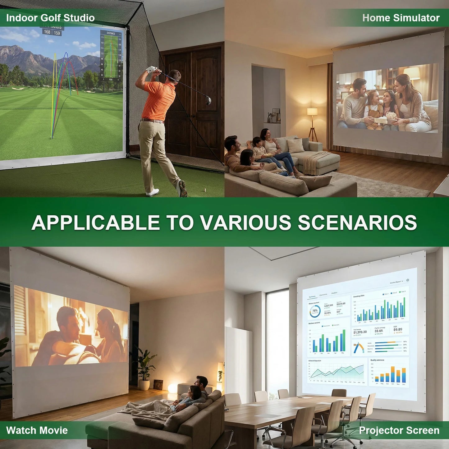 Golf Simulator Impact Screen With Bungee Cords Silent For Indoor Outdoor Practice For Golfers