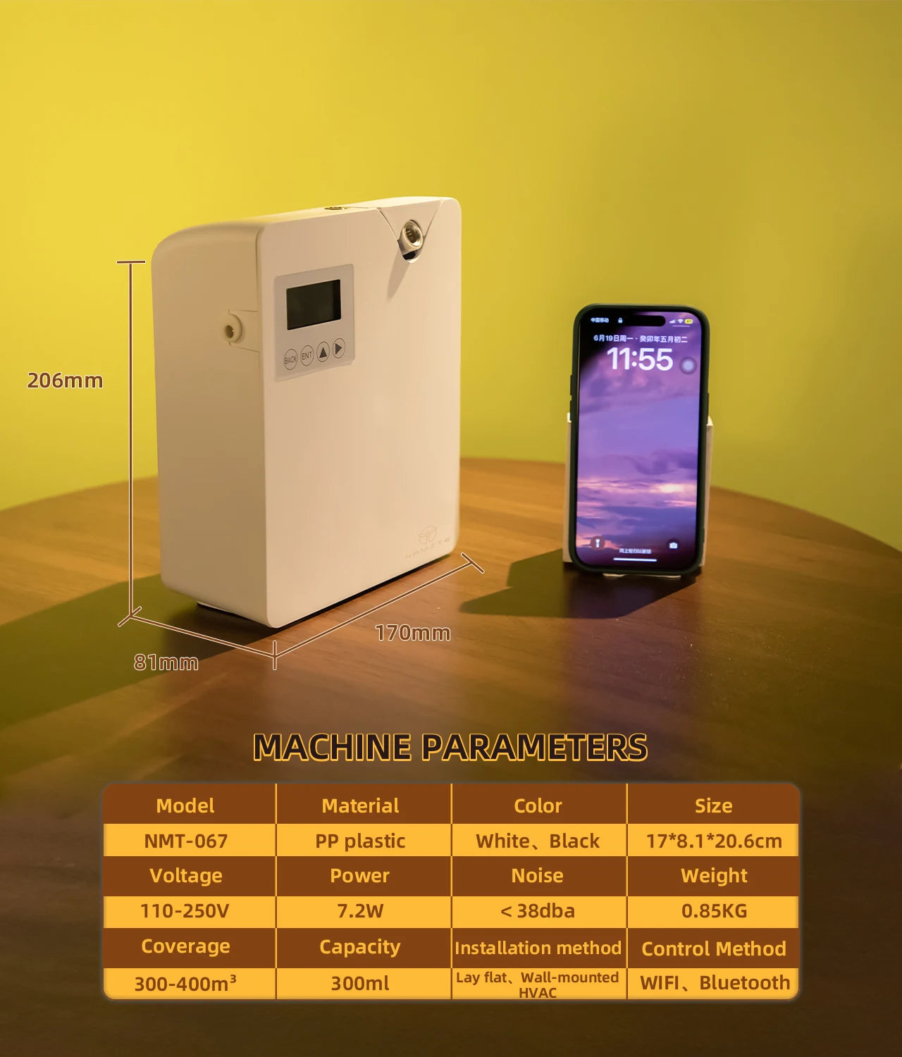 NAMSTE Aroma Diffuser Smart WiFi Bluetooth Control For Home And Office Quiet 7.5W Covers Up To 400m3