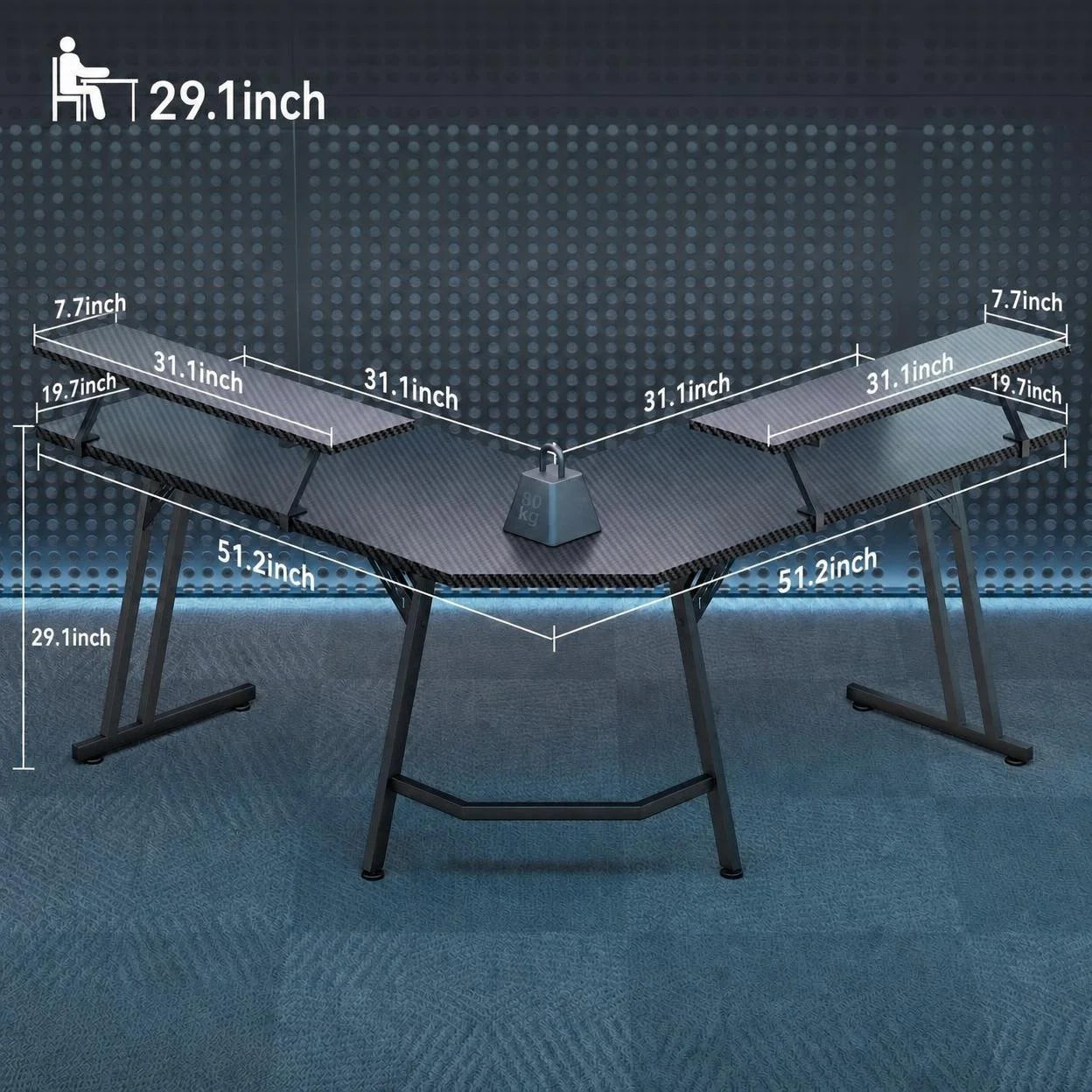 NEBMAAX L Shaped Gaming Desk With Monitor Riser Stand