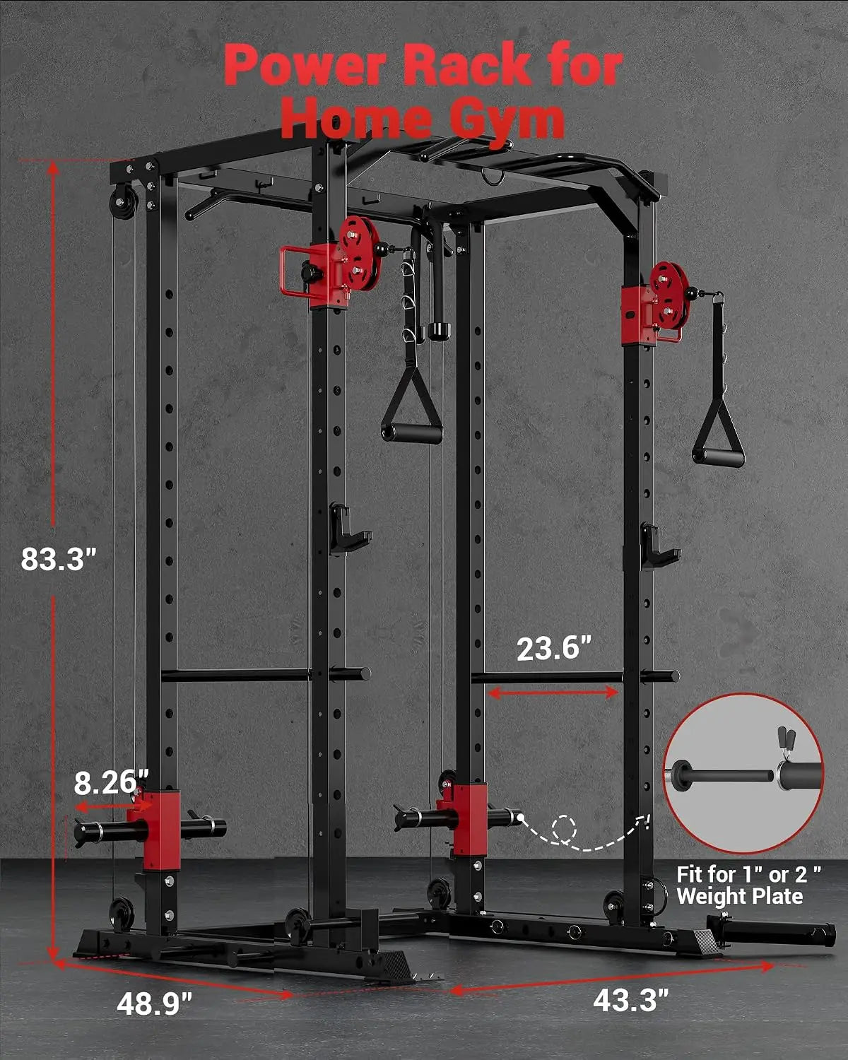 Tacleekii Dual Pulley Power Rack For Home Gym Cable System