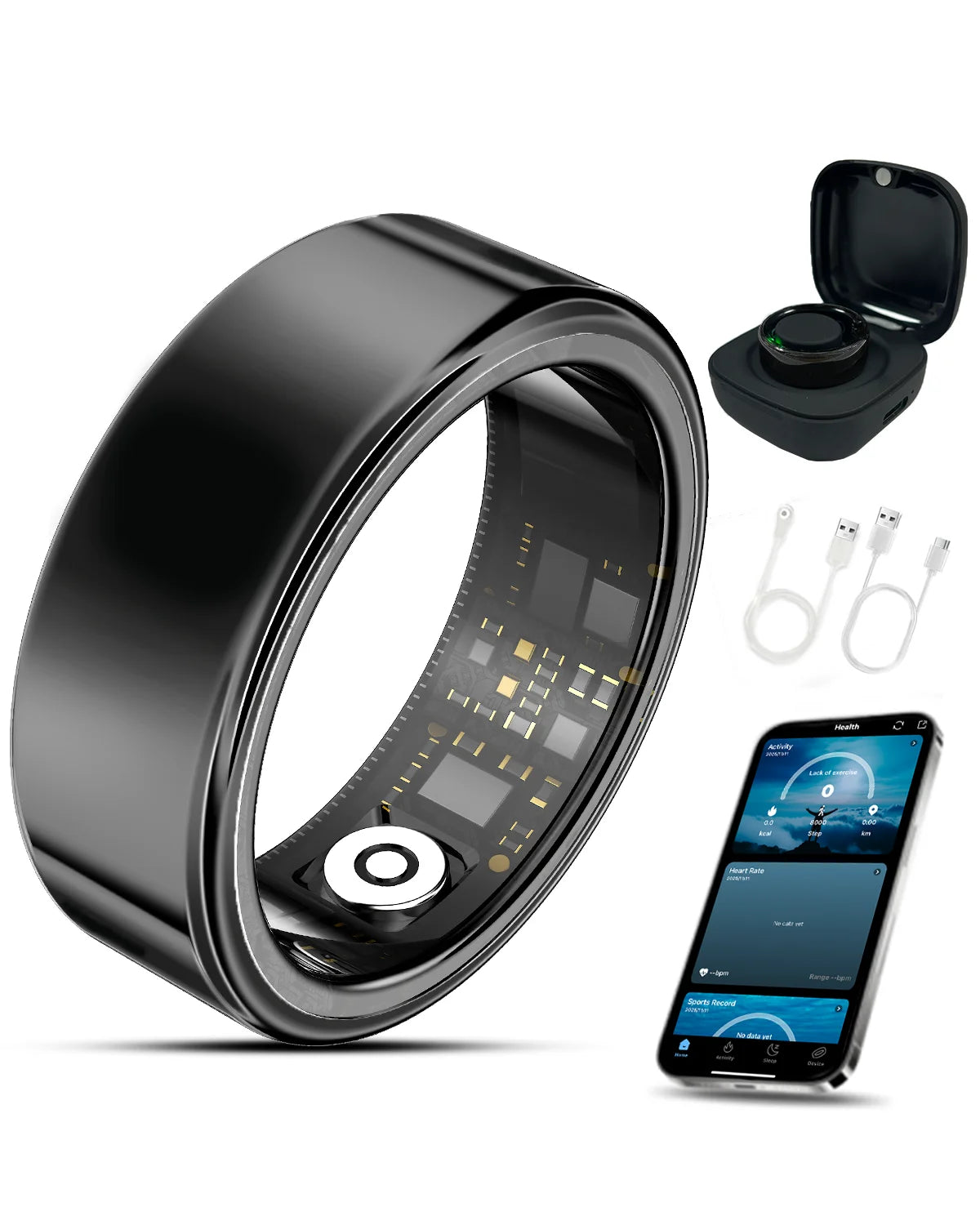 Wearable Smart Ring, Durable Stainless Steel, LightweightWireless Bluetooth, IP68 Waterproof Dustproof, Accurate SpO2Heart Rate Sleep Monitoring, Smart Notifications, Couple Giftfor Men and Women, No Subscription Required, iO