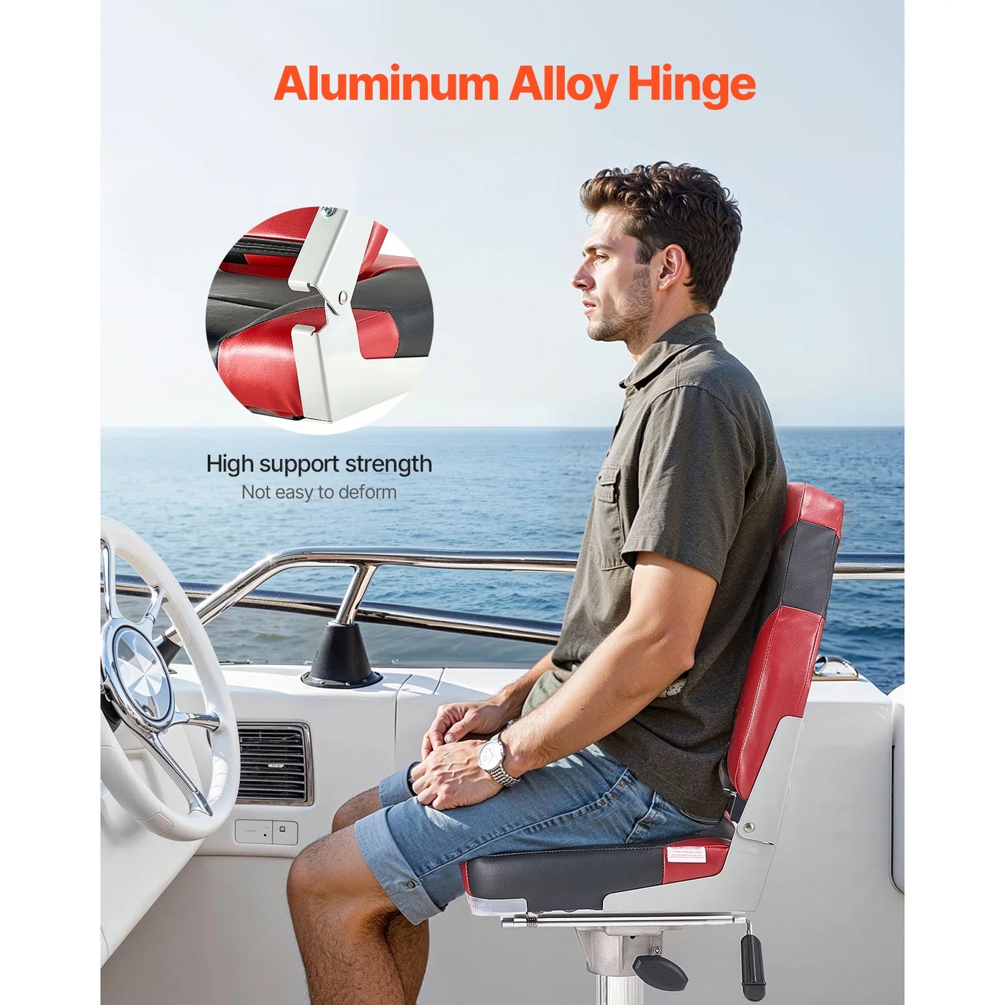 SucceBuy High Back Folding Boat Seat With Aluminum Hinges Waterproof PVC Leather Rugged Fishing Seat For Boats Yachts