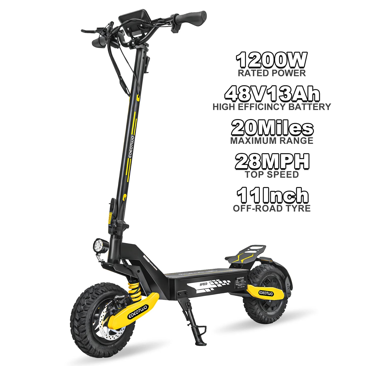 EOEOTWO 1200W Off Road Electric Scooter For Adults Long Range 30MPH 48V Foldable All Terrain Ready Tubeless 11 Inch