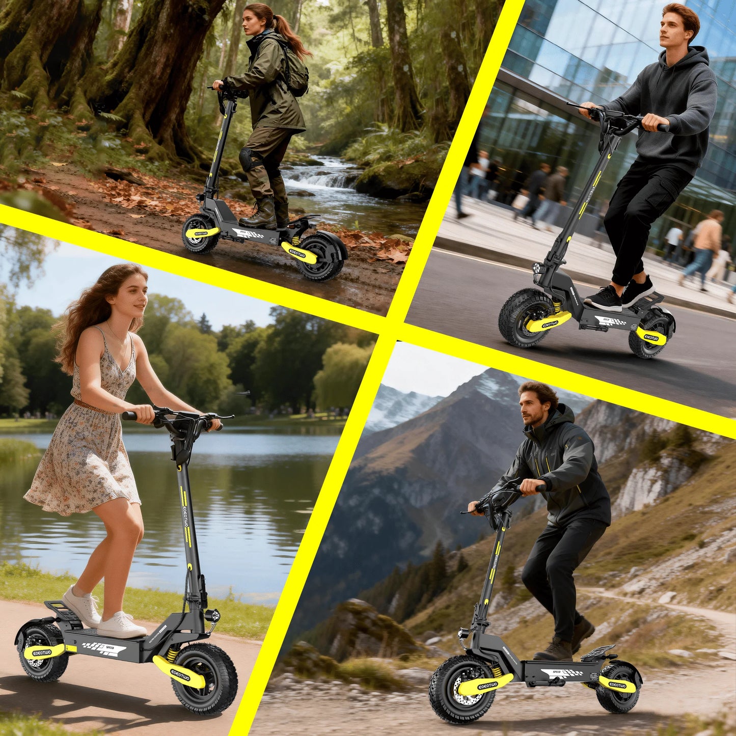 EOEOTWO 1200W Off Road Electric Scooter For Adults Long Range 30MPH 48V Foldable All Terrain Ready Tubeless 11 Inch