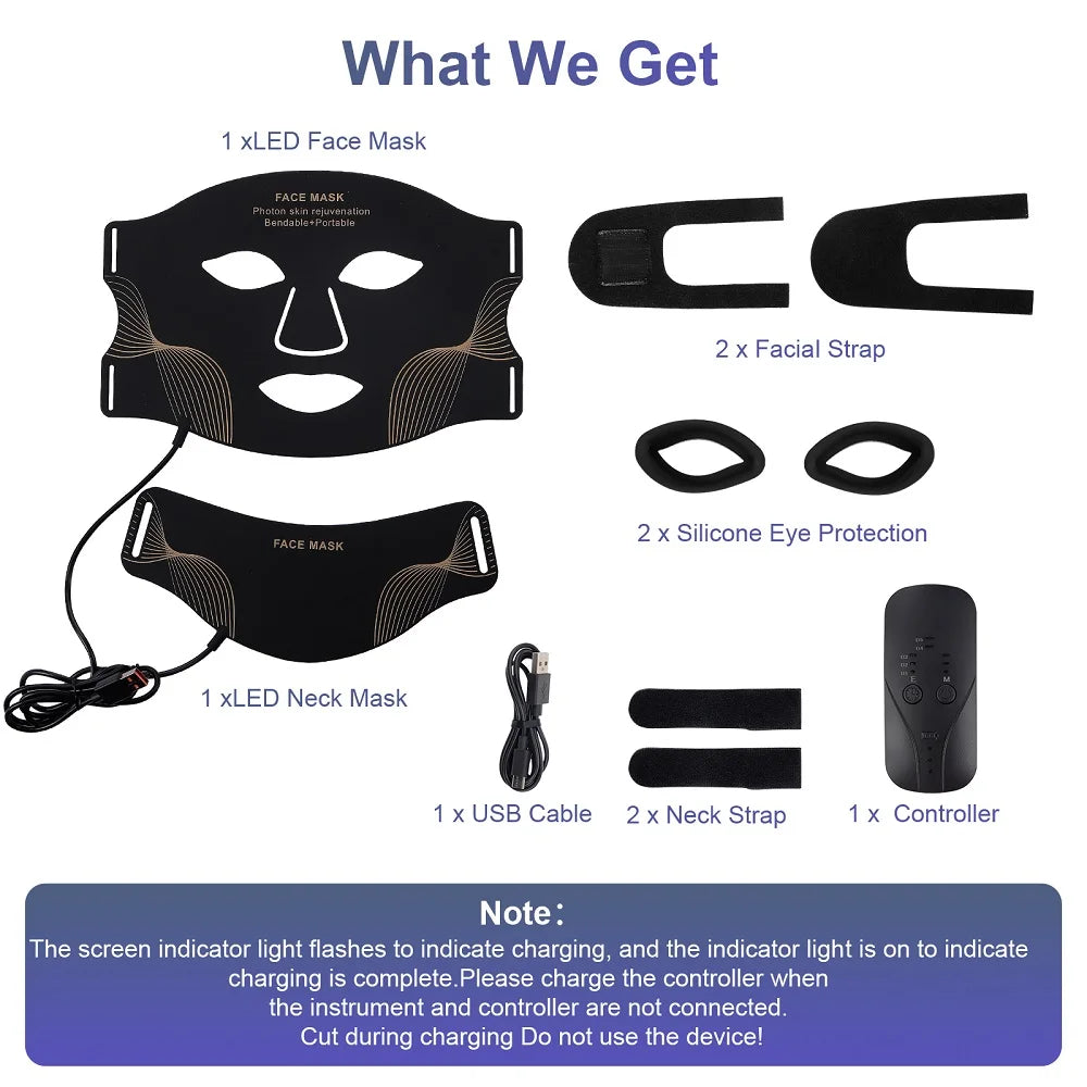 Iebilif Face Neck Silicone LED Mask Light Therapy Skin Rejuvenation