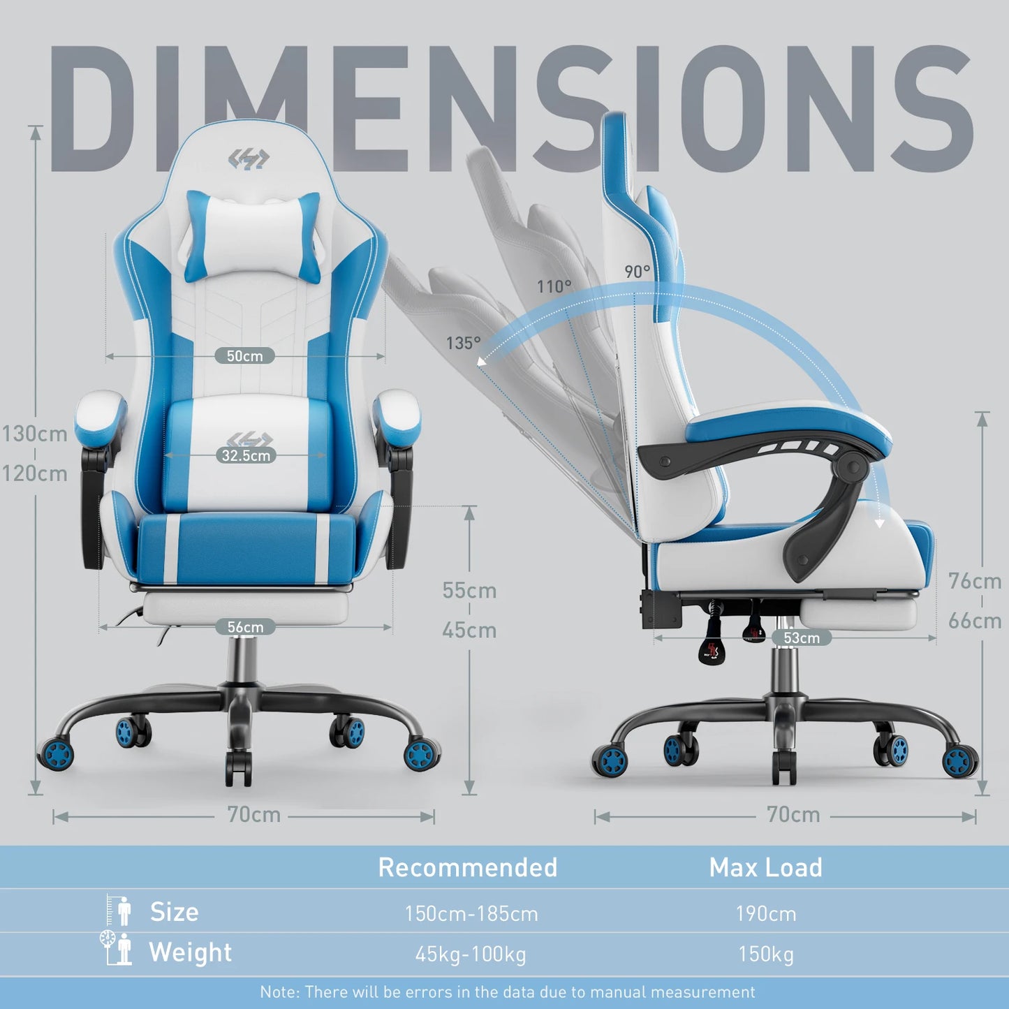 NEBMAAX Ergonomic Gaming Chair With Massage Footrest PU Leather