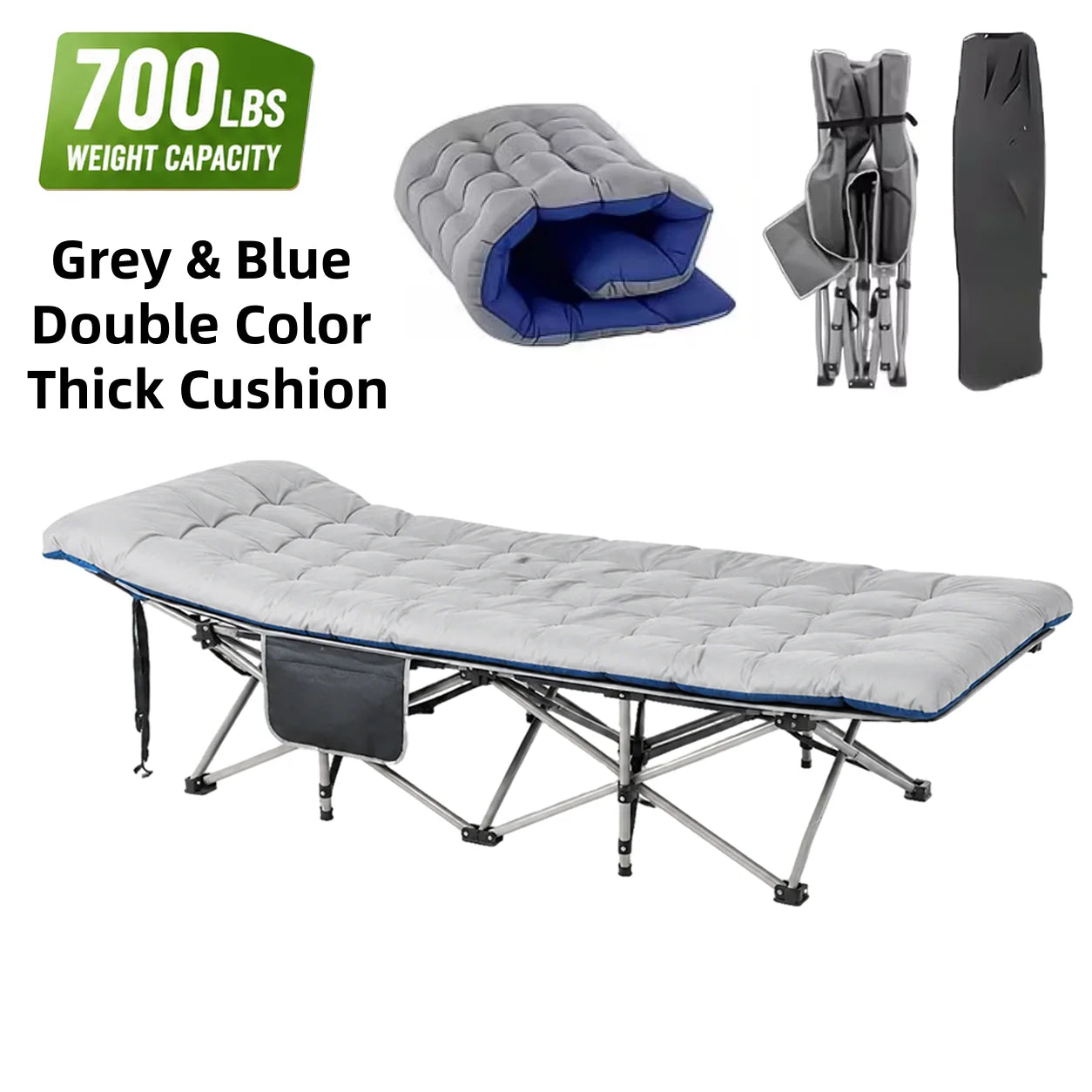 Portable Folding Camping Cot With Thick Mattress And Steel Frame