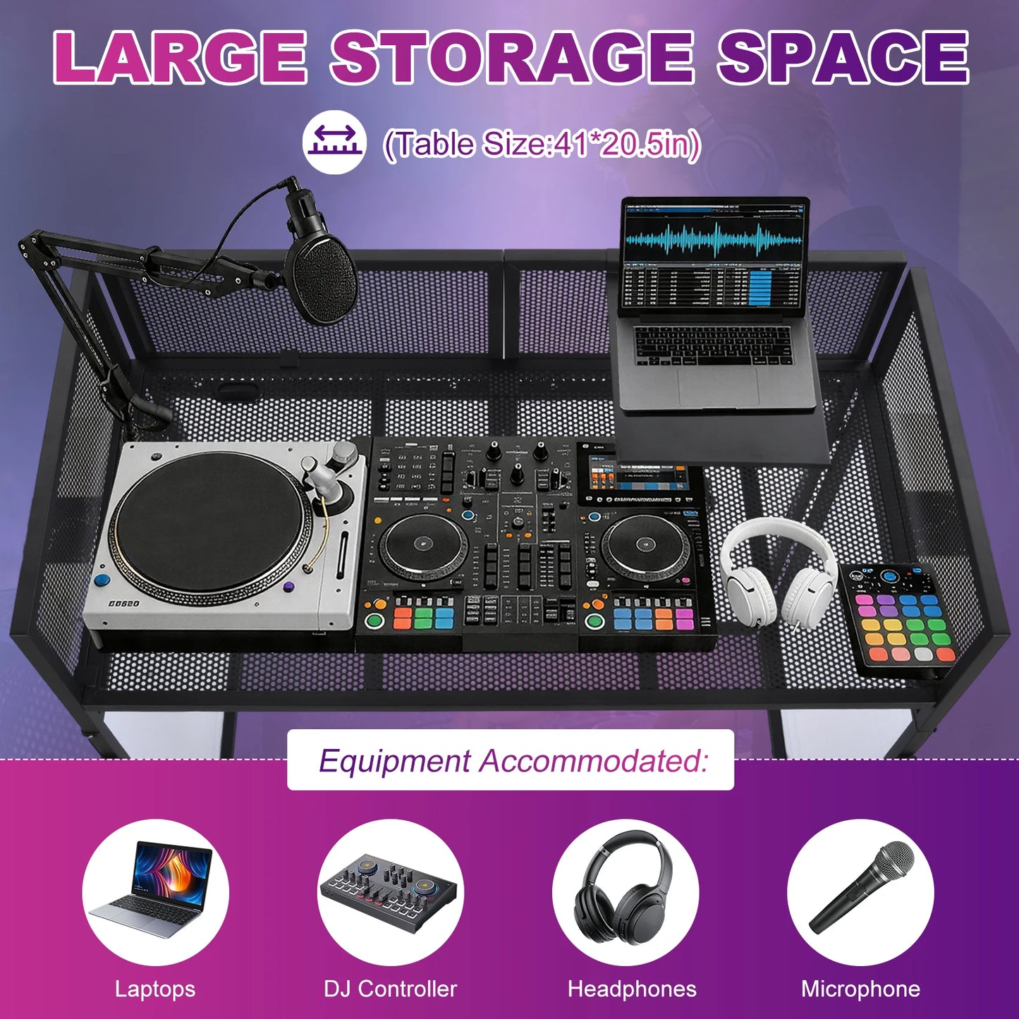 Height Adjustable Portable DJ Booth With Casters Recording Mixer Table