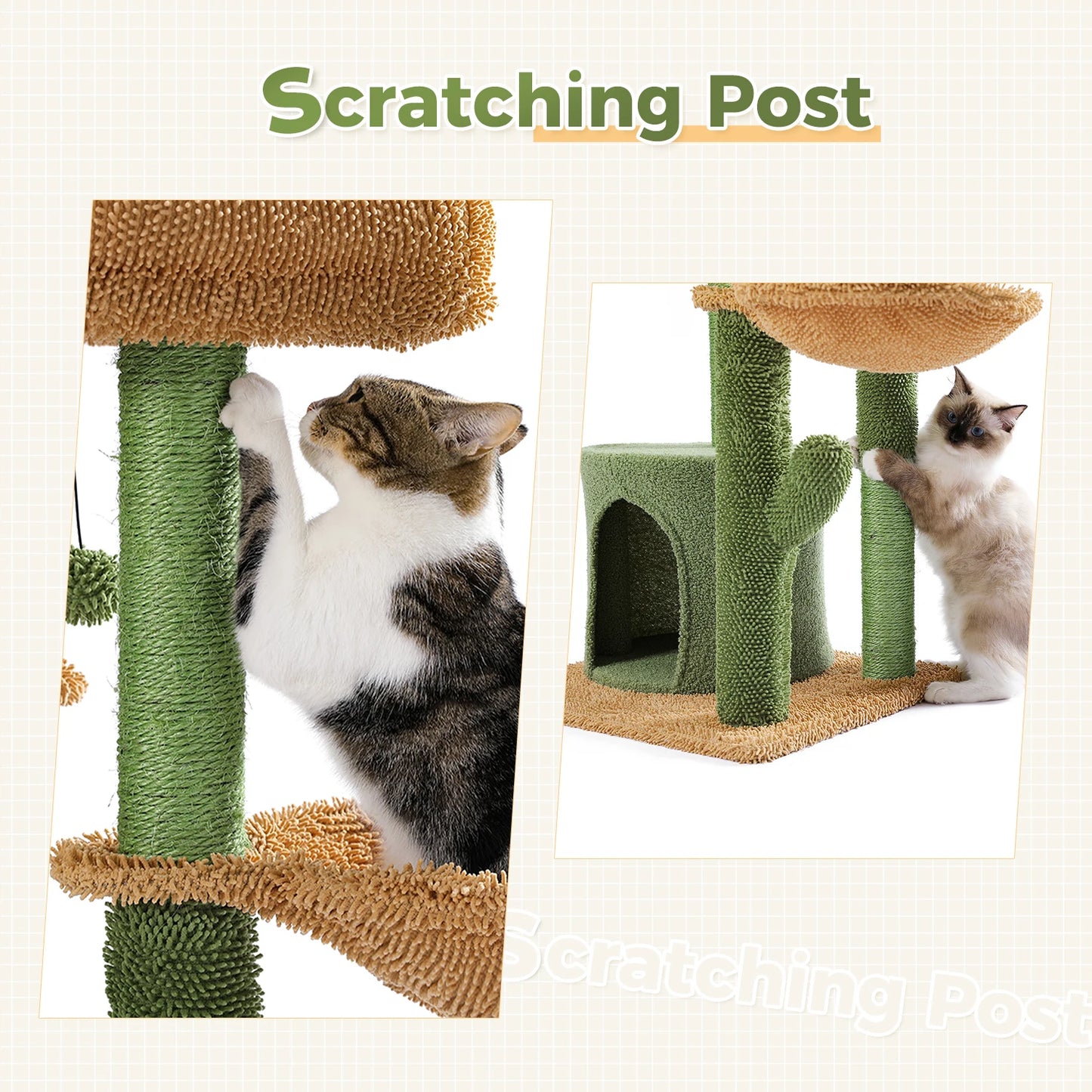 Cat Tree Cactus Cat Tower Cat's House with Scratching Post Cute Play House Furniture with Condo Nest Mordern Pet Scratcher