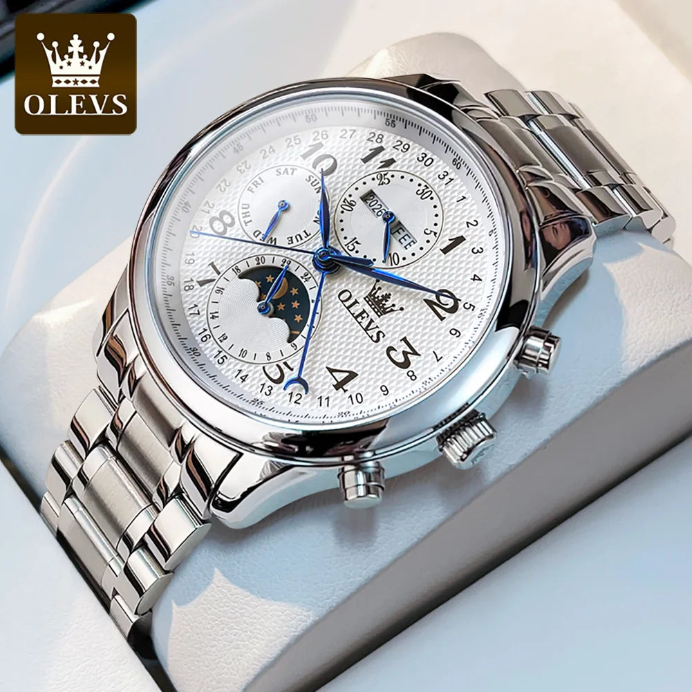 OLEVS 6667 Luxury Original Men Automatic Mechanical Watch Brand Classic Digital Dial Waterproof Moonphase Watch Sport Men Watch