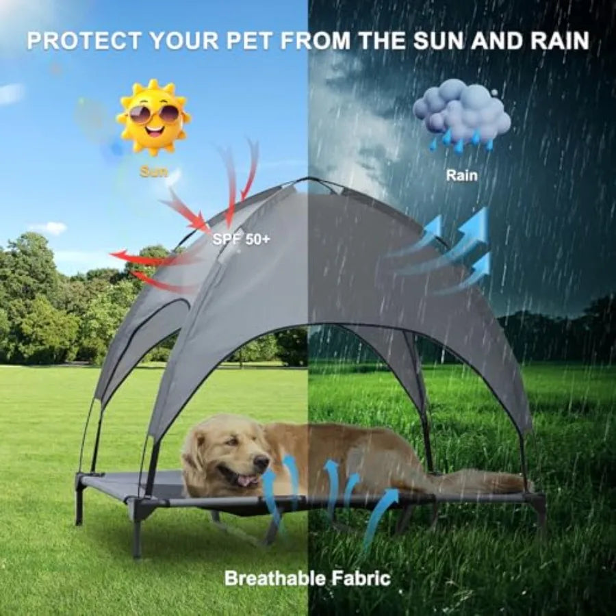 Premium Elevated Dog Bed With Canopy 48 Inch Waterproof Outdoor Pet Cot Portable With Carry Bag