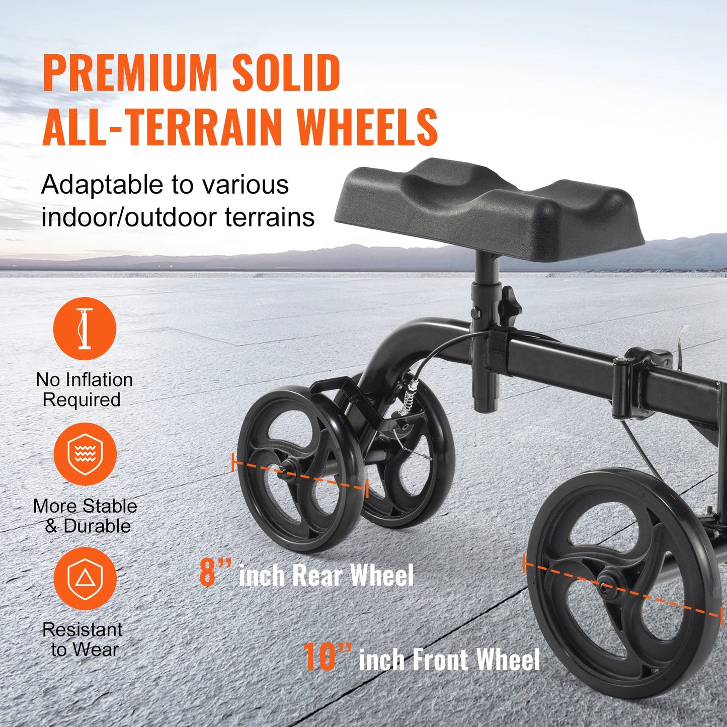 SucceBuy Carbon Steel Folding Knee Walker With Steerable All Terrain Solid Wheels