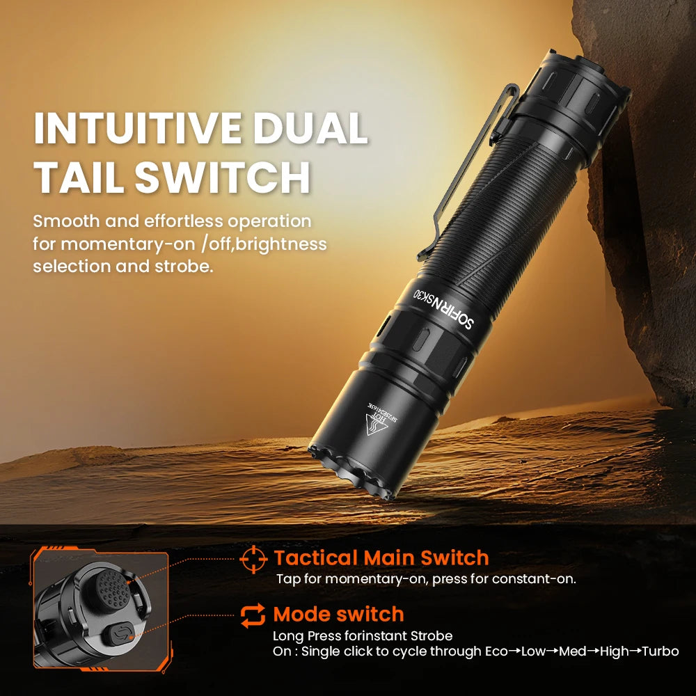 Sofirn SK30 3000 Lumen 6000K USB C Rechargeable Tactical Flashlight