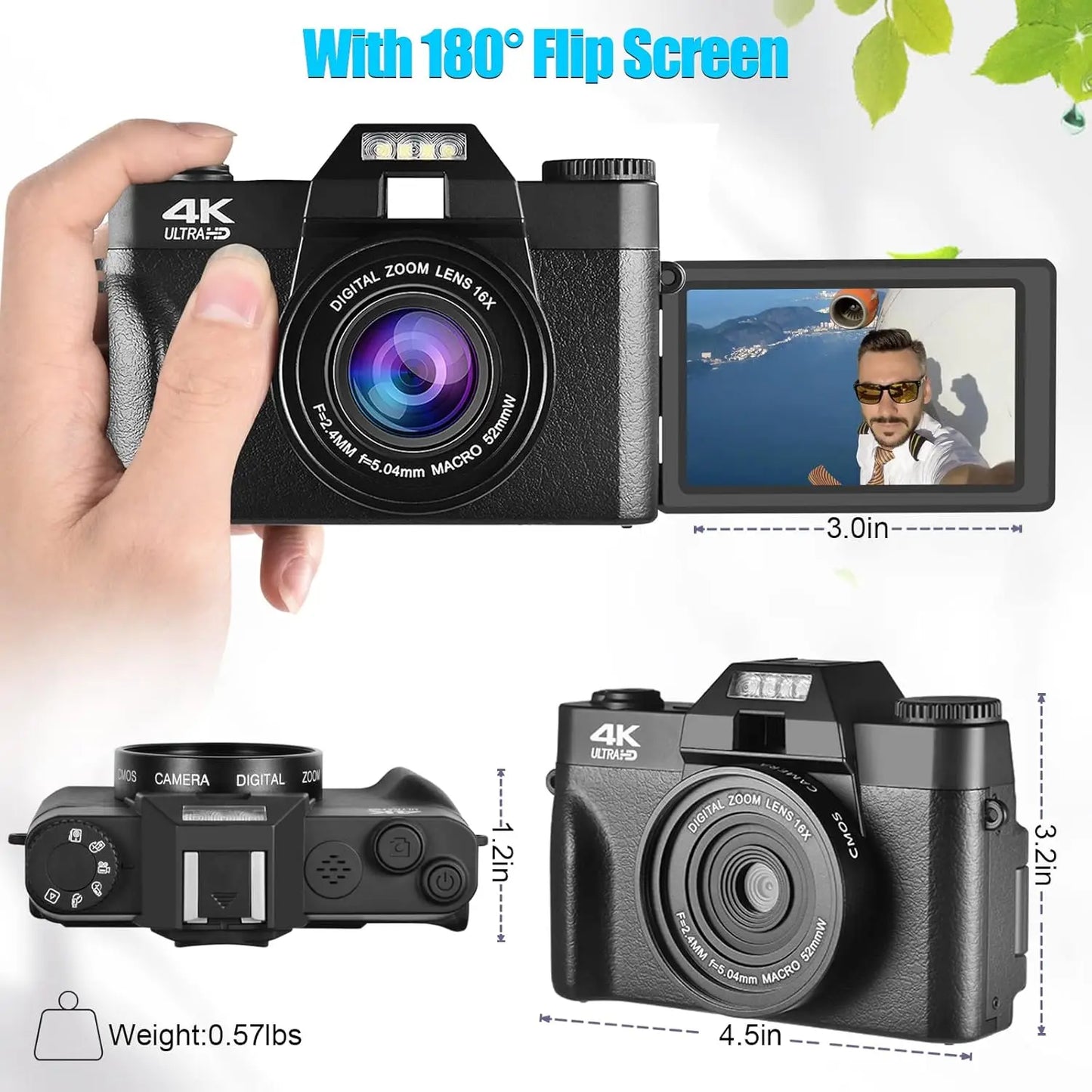 4K Digital Camera With Autofocus And WiFi 16X 48MP