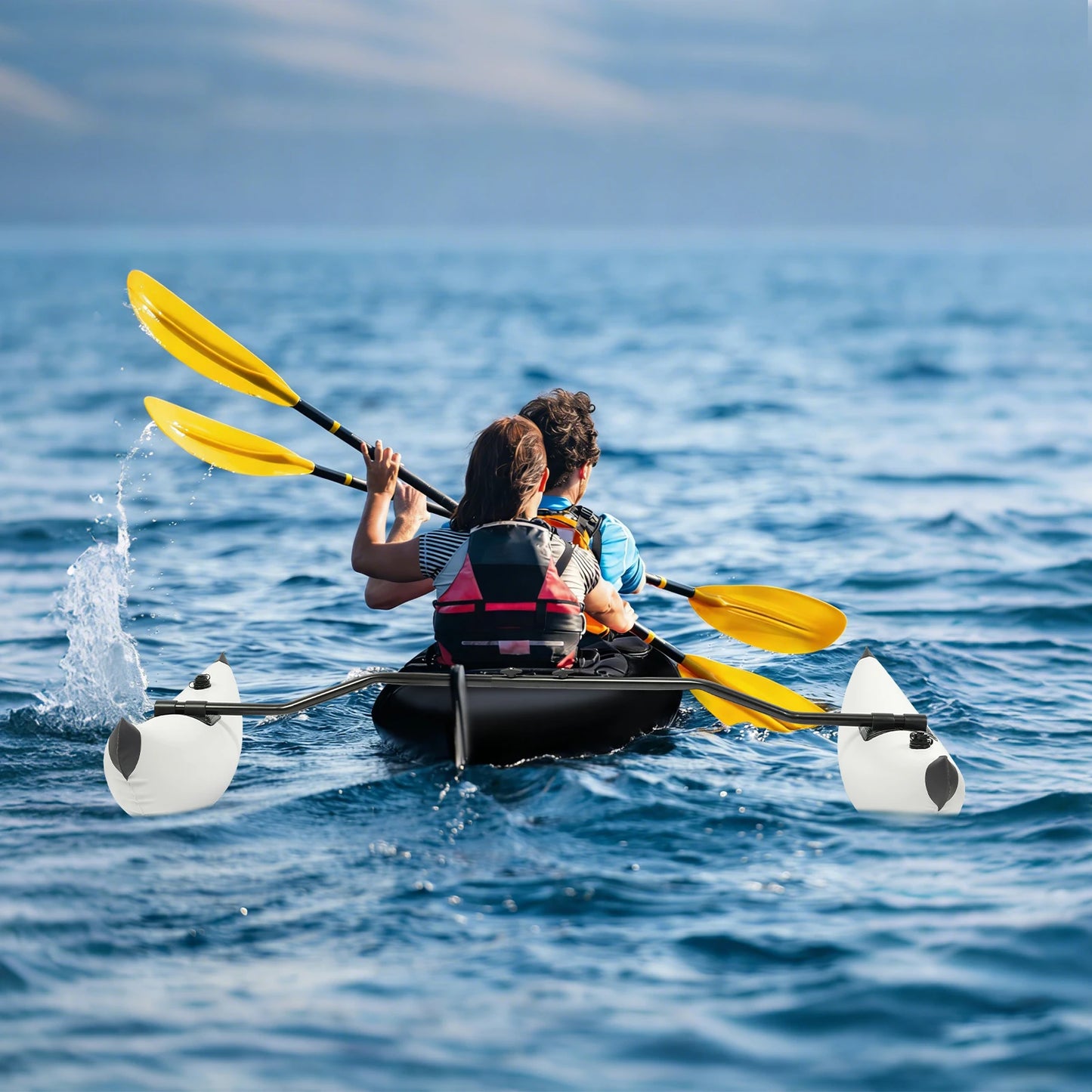 Inflatable Kayak Outrigger Stabilizer Set With Adjustable Aluminum Rods And Dual Air Valves For Anglers