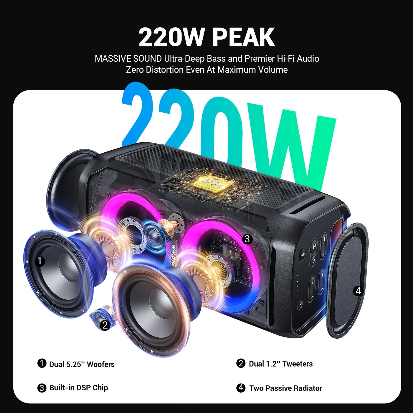 W-King T11 100W RMS Bluetooth Speaker Deep Bass IPX6