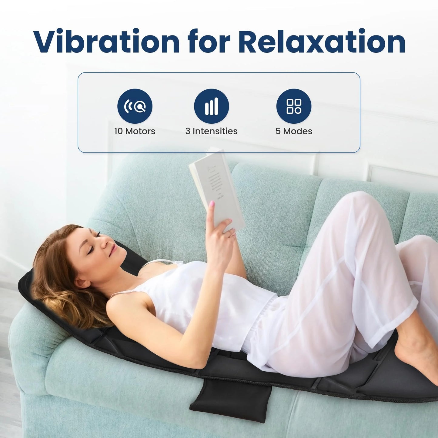 Full Body Massage Mat with Heat for Back Pain Relief – 10 Vibration Motors Back Massager Pad with 4 Heating Zones, 3 Adjustable Intensity Levels, Foldable Vibration Massage Mattress for Bed Sofa Home Office, Ideal Gift for