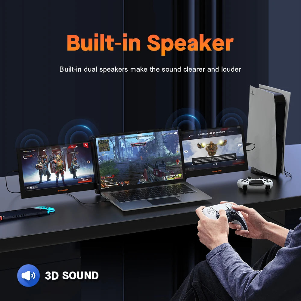 ECAMD Portable Monitor IPS 1920x1080 With USB Built-In Speaker