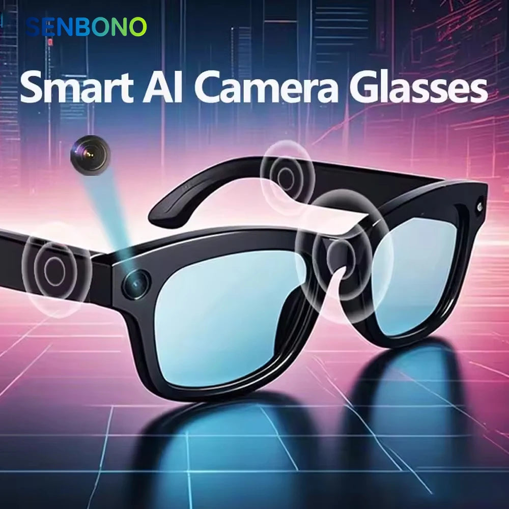 SENBONO Smart Glasses AI Translator 8MP Camera 4K Video Sunglasses