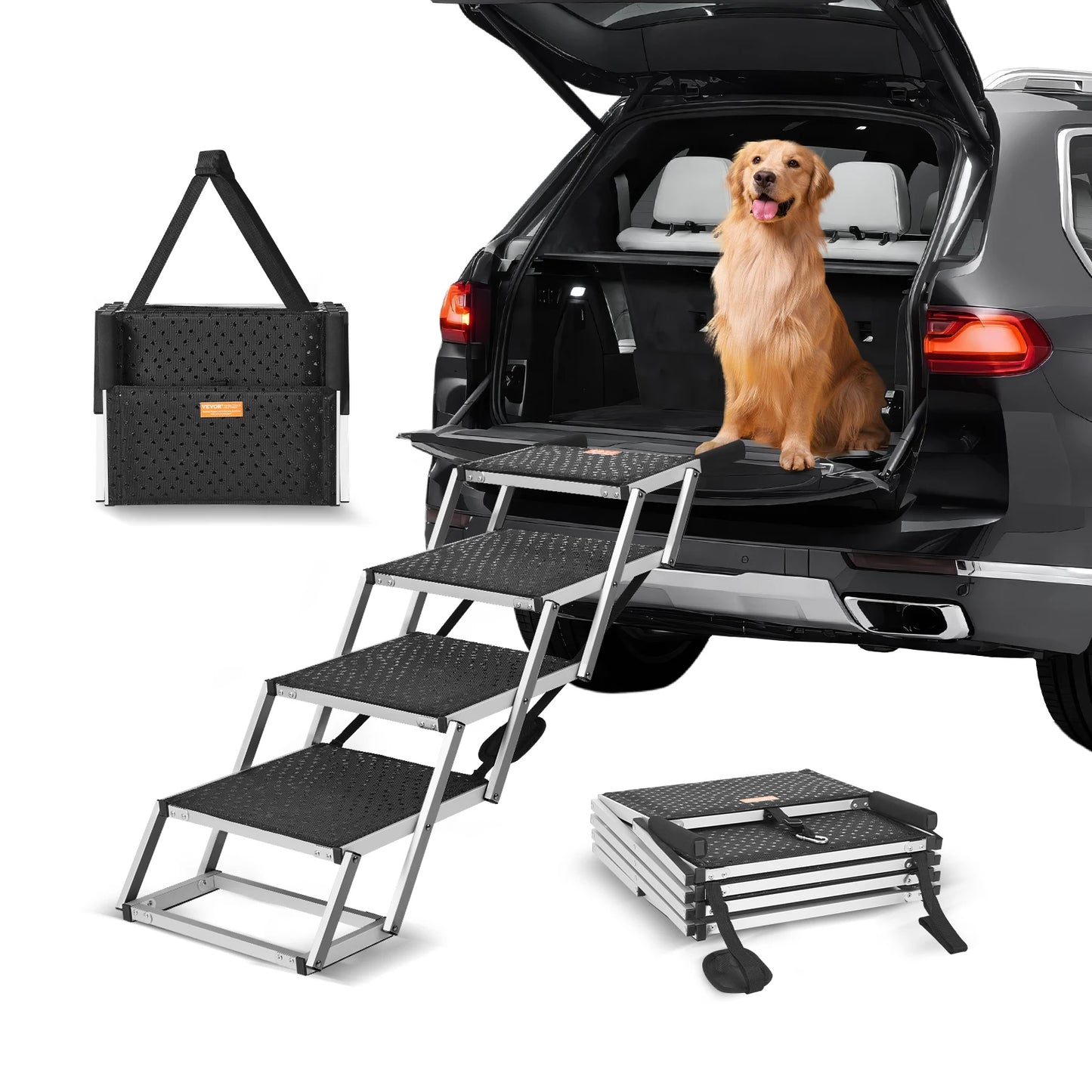 SucceBuy Dog Car Steps Folding Portable Pet Steps For Cars