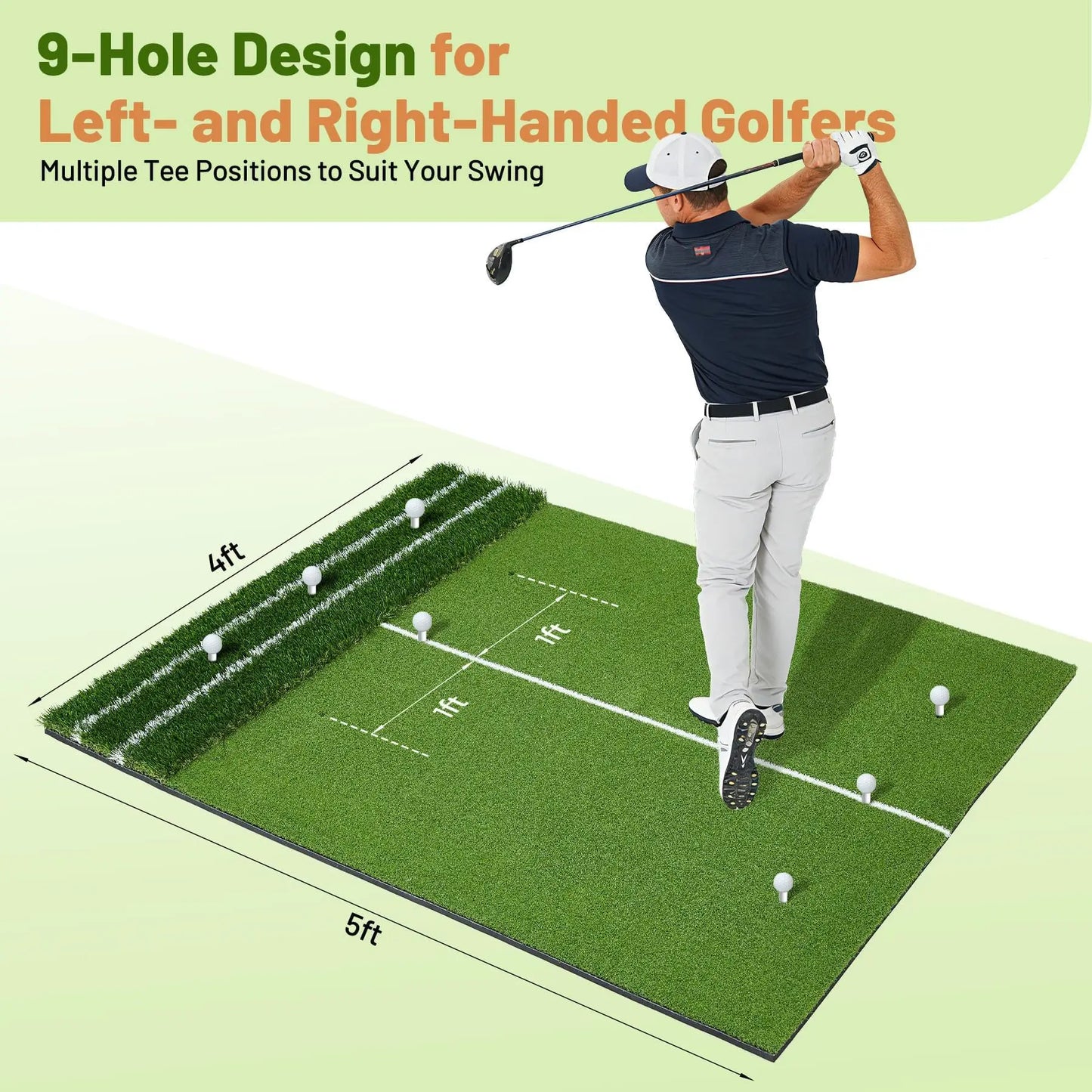 HiMISS Premium Dual Turf Golf Practice Mat 5x4ft With Alignment Lines For Backyard Golfers Swing Trainer